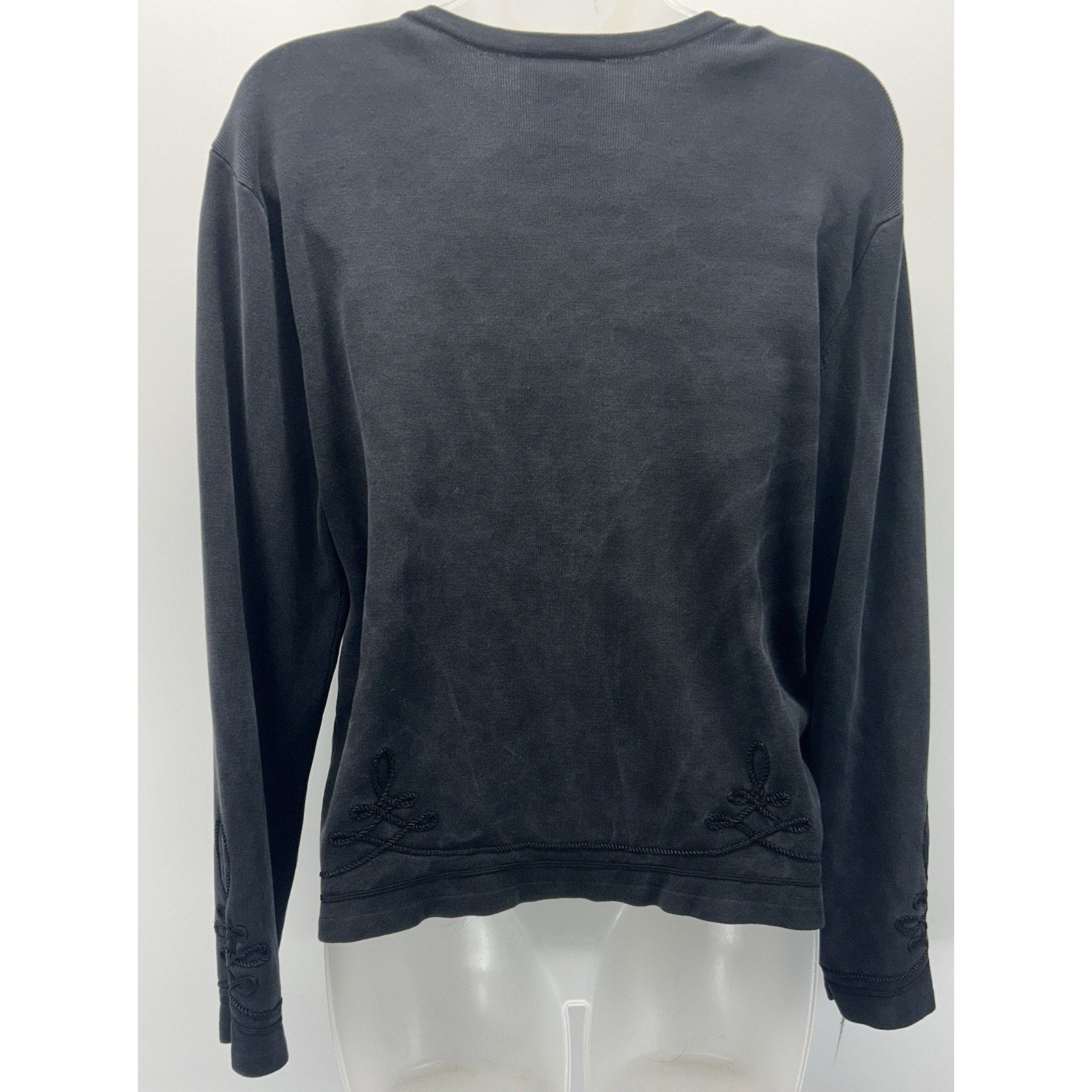 Women's TALBOTS Black 78% Silk Embroidered Long Sleeve Blouse Size Large.