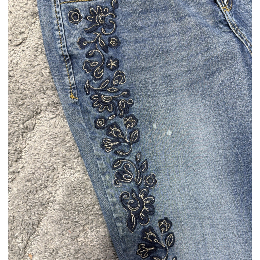 INC Denim Women's Floral Embroidered Gemstone Skinny Jeans 10 Boho Western