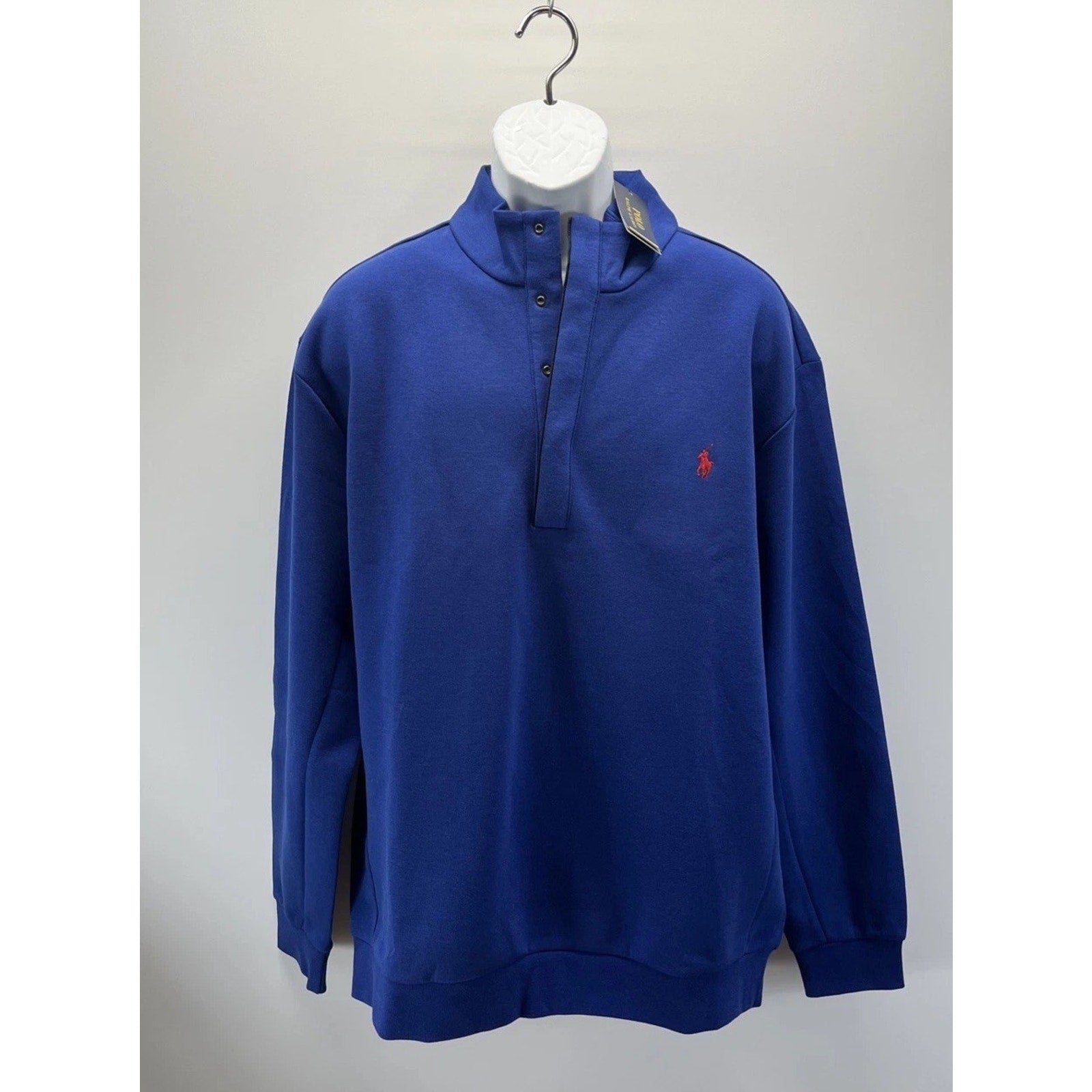 New Polo Ralph Lauren Performance Hidden 1/4 Snap Collar Sweatshirt Navy Large T