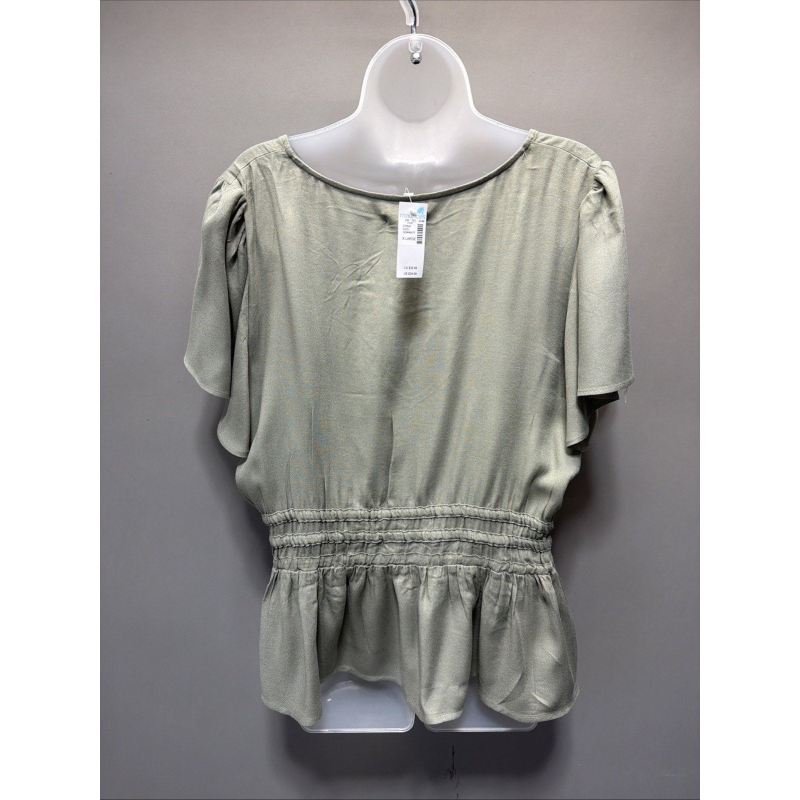 Maurices Top Womens XL Green V-Neck Peplum Tie Waist Boho Peasant