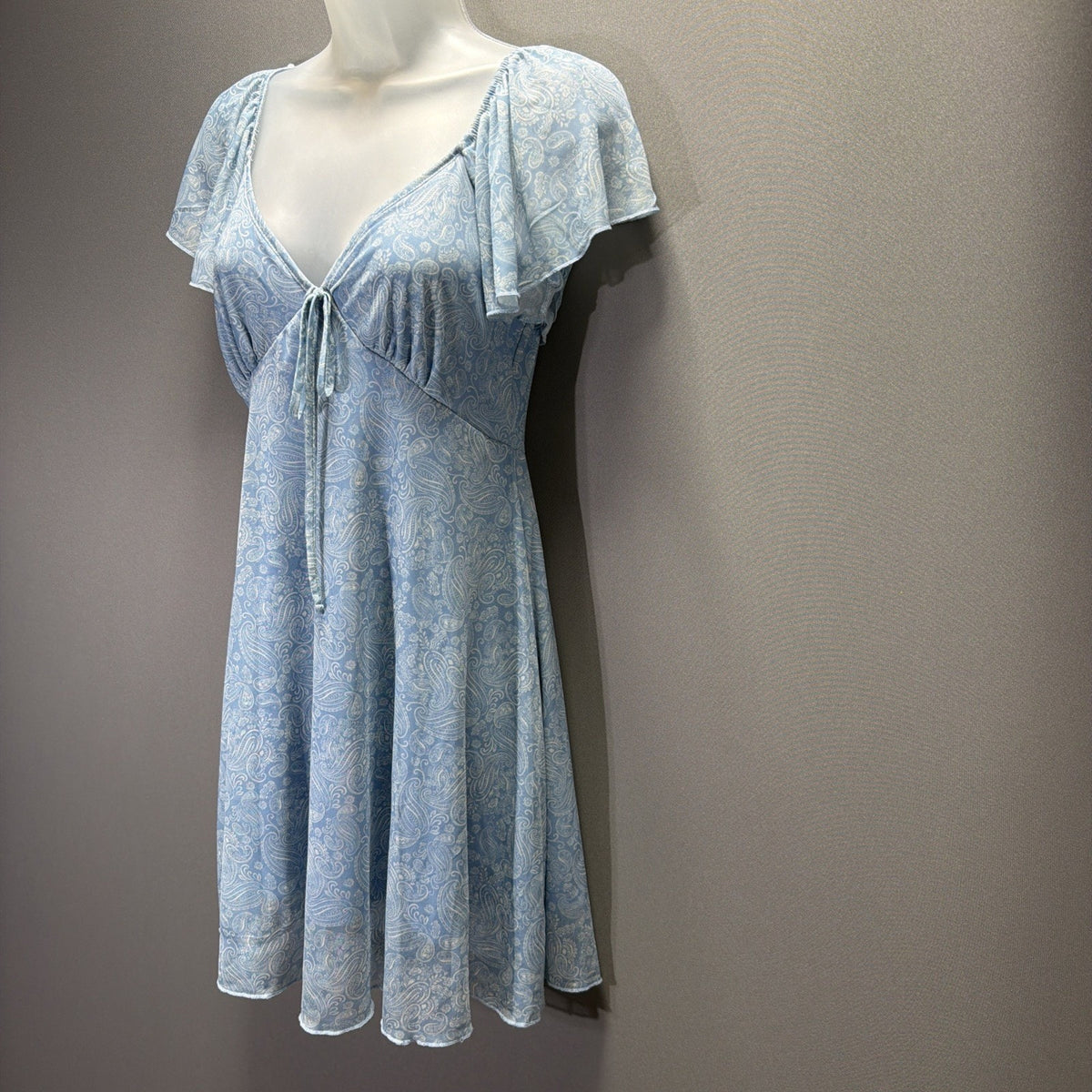See You Monday Y2K Mini Dress Blue Paisley Sheer mesh Size Medium Stretch
