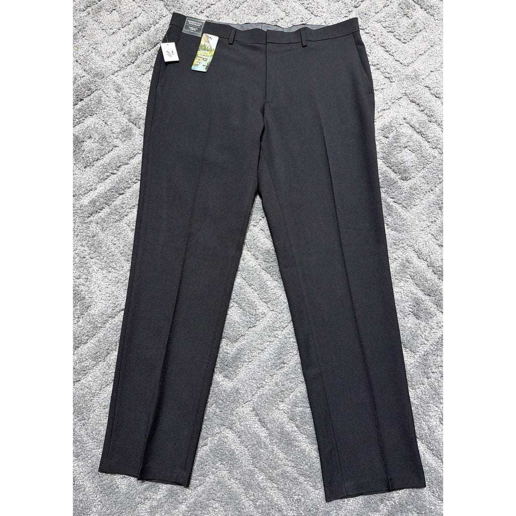 Haggar Mens Slim Fit 4-Way Stretch Flat Front Pants Black 38x32 New