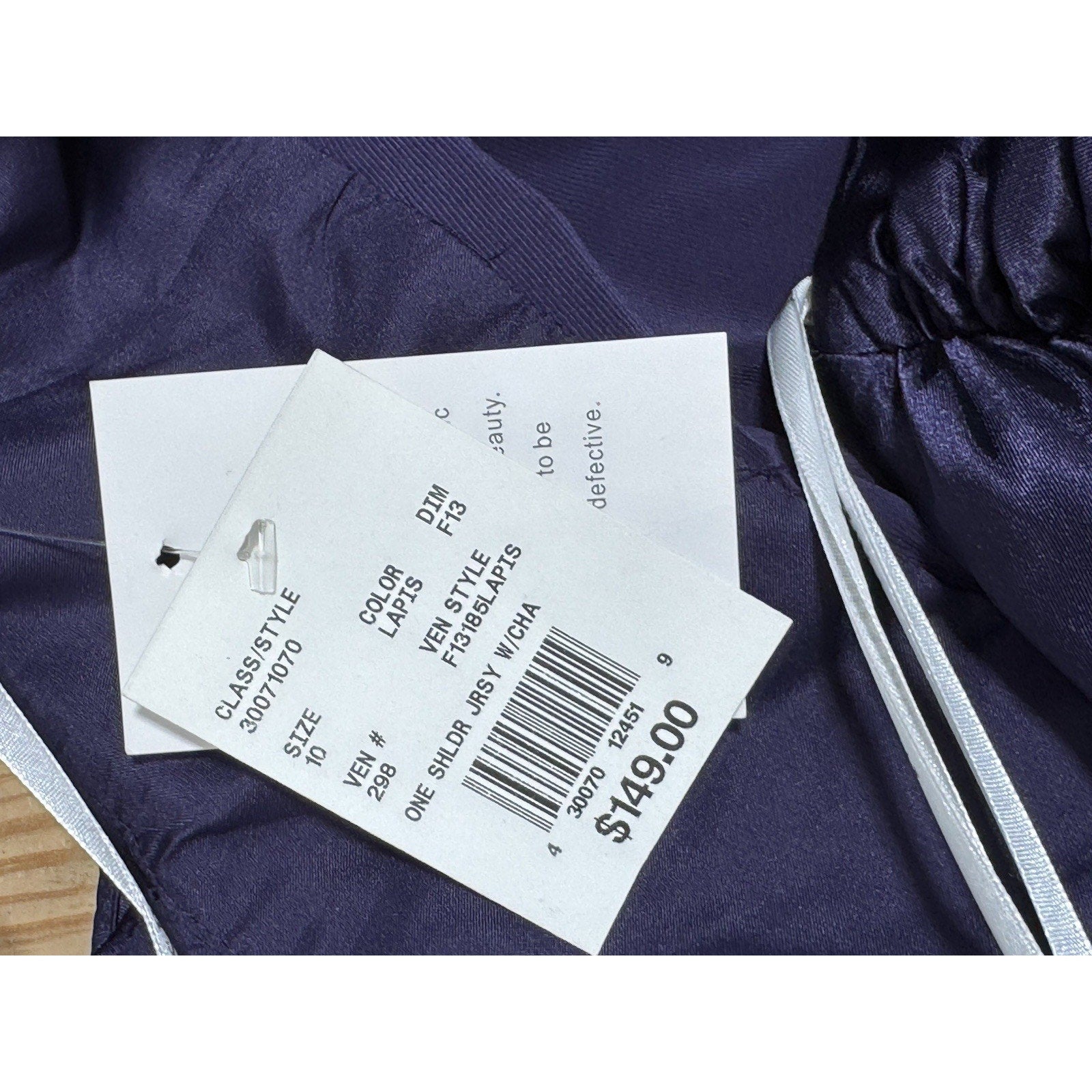 David's Bridal One Shoulder Dress with Cascade Back Lapis Purple Size 10 NWT