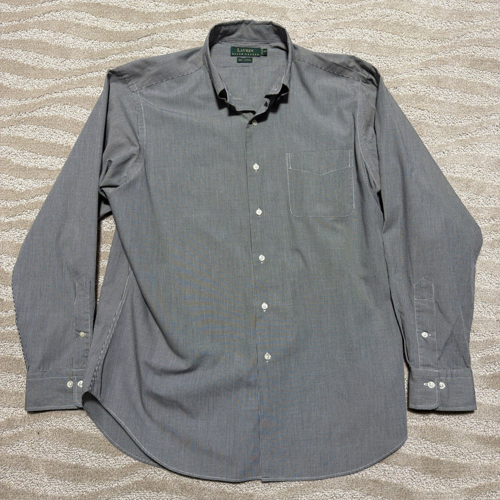 Lauren Ralph Lauren Black White Check Button Front DRESS SHIRT Size L 16.5 34/35