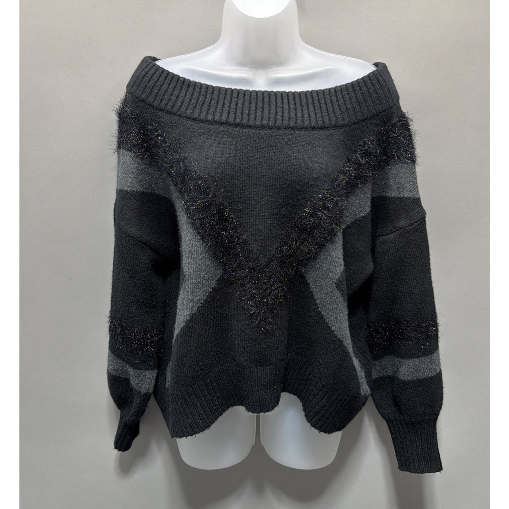 Express Women’s Wool Blend Fuzzy Detail W/ Silver Metallic Sweater Size Medium