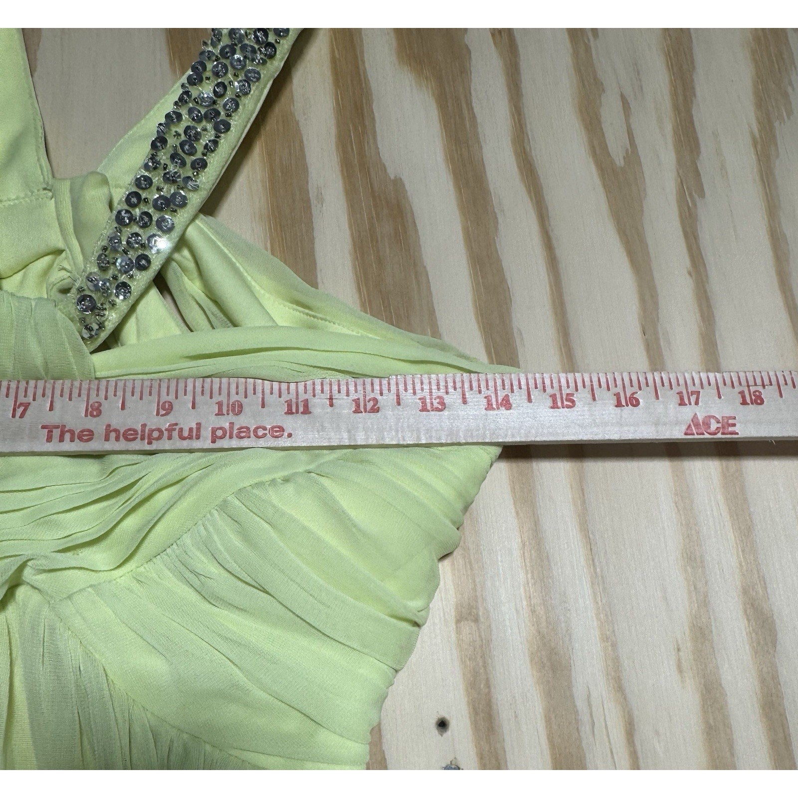 Vintage Triangle Neon Yellow Beaded Maxi Dress Womens Size M Backless Formal