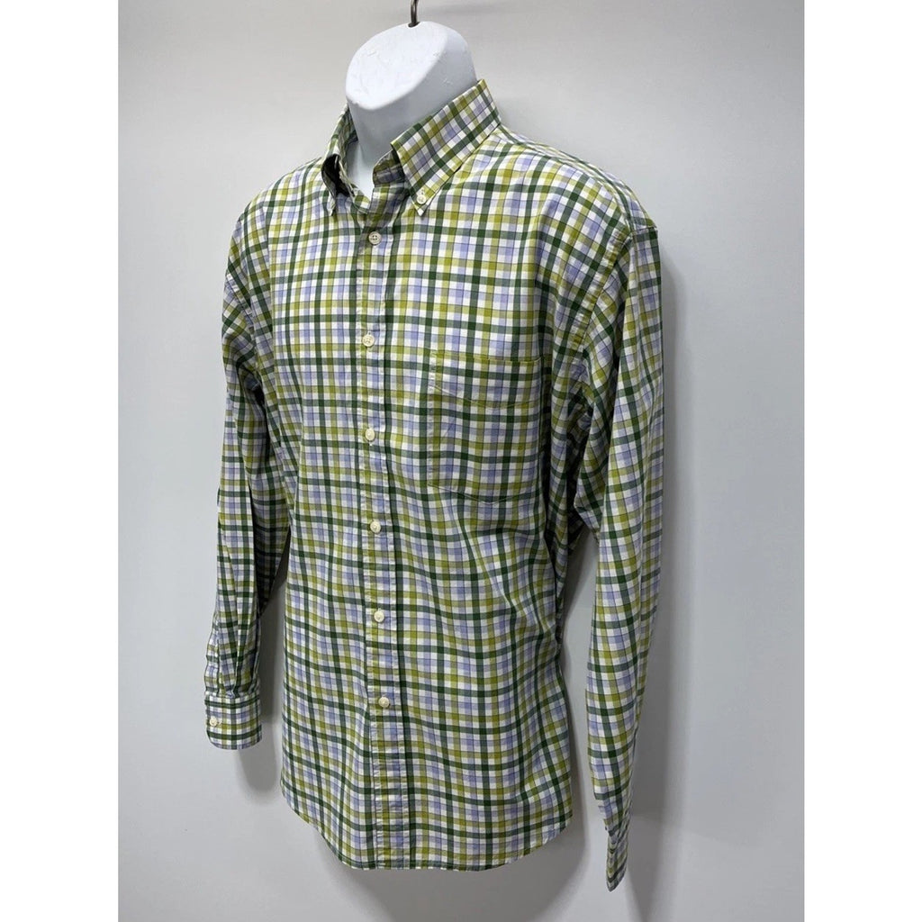 Club Room by Charter Club Men's Blue Green Plaid Button Front Shirt L Pima Cott