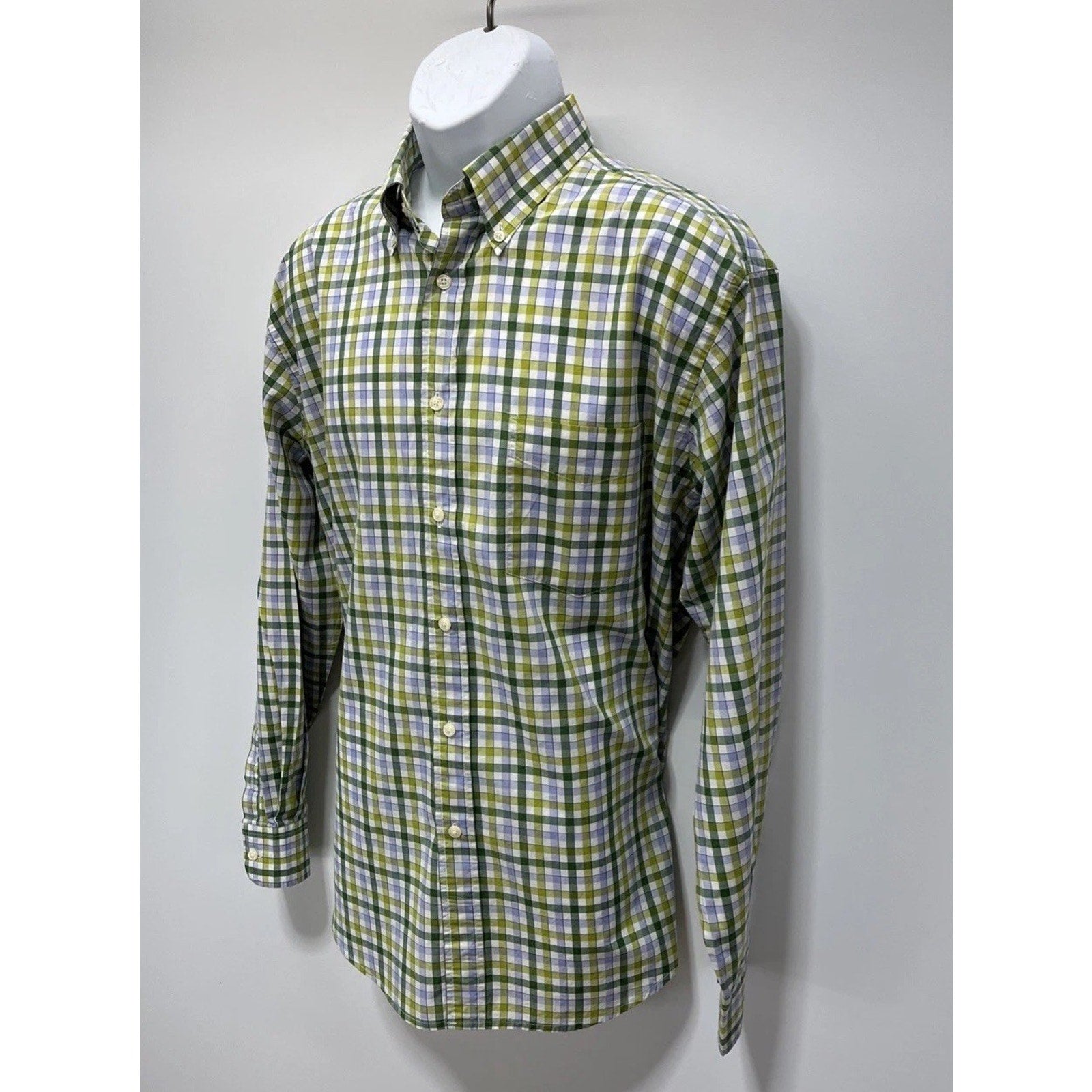 Club Room by Charter Club Men's Blue Green Plaid Button Front Shirt L Pima Cott