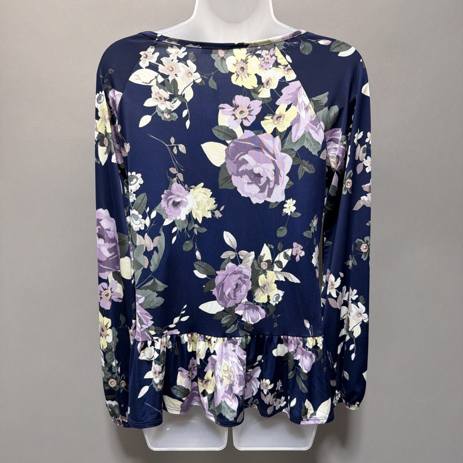 Pink Lily Floral Print Blouse Top Long Sleeve Multicolor Women's Medium