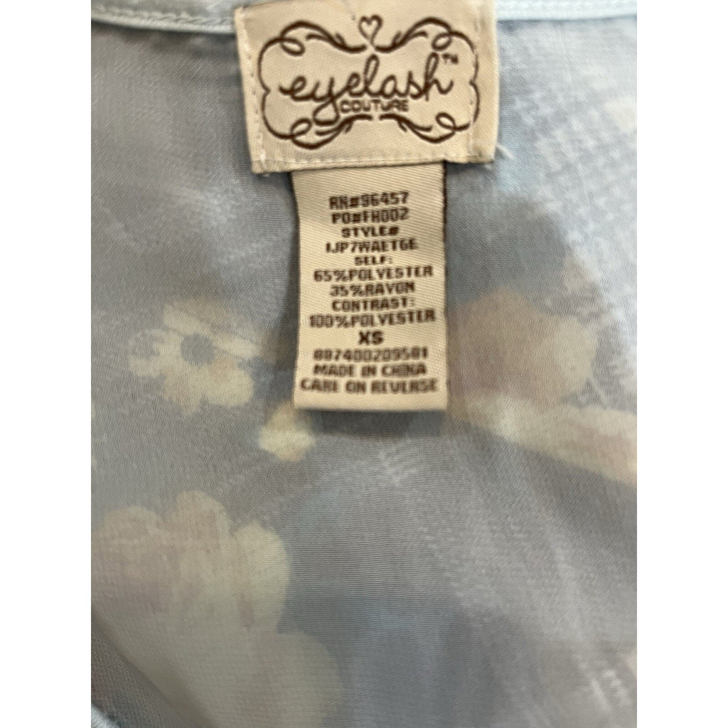 Eyelash Couture Light BlueFloral Sleeve Embellished 3/4 Sleeve Blouse Women's XS