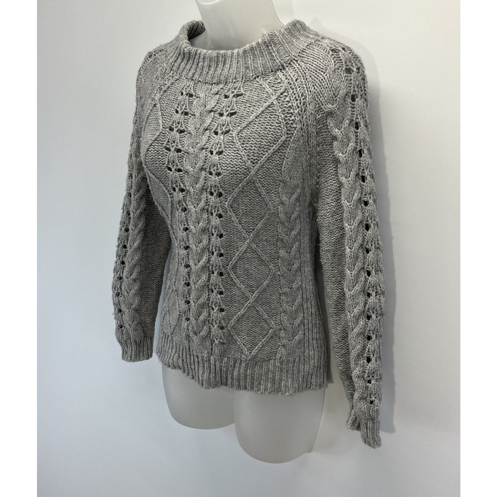 J Crew Sweater Womens XS Gray Cable Knit Merino Wool Blend Preppy