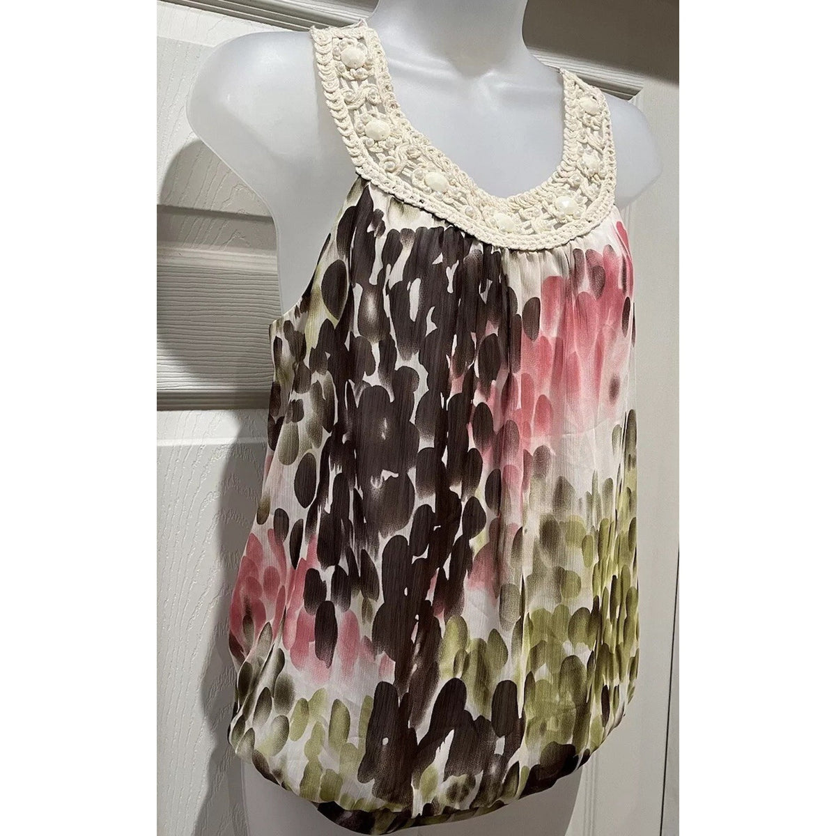 NWT B-wear Byer Women Sleeveless Top Blouse Halter Size L Crochet Neckline