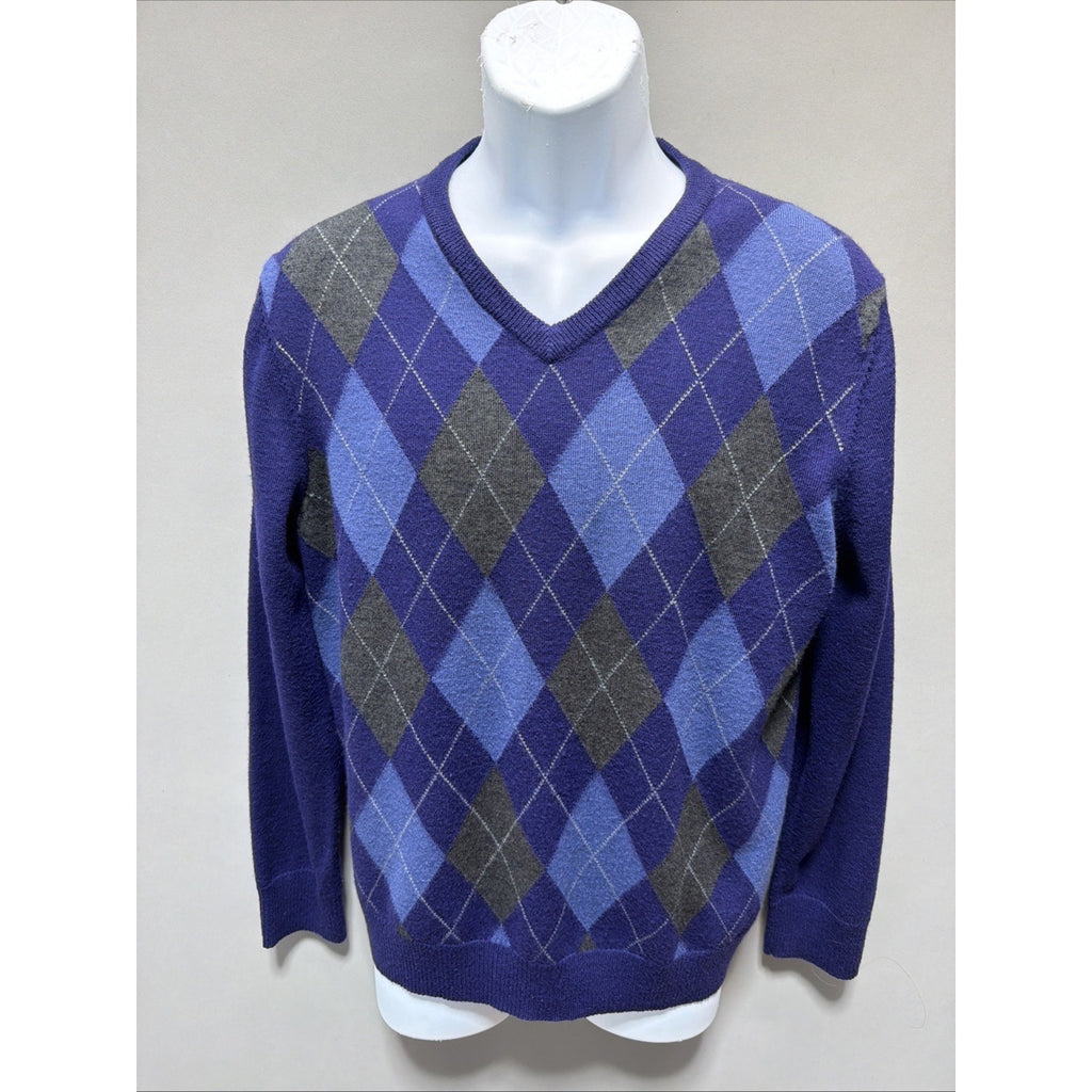 INC INTERNATIONAL CONCEPTS ARGYLE V-NECK MERINO WOOL SWEATER - MENS XL Preppy