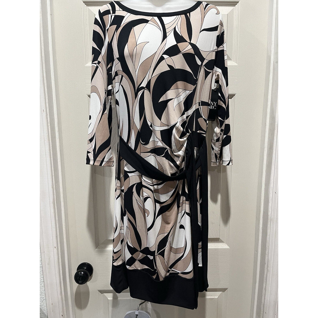 New York & Company Black/White/Beige Wrap Dress Tie Front Size Large NWT