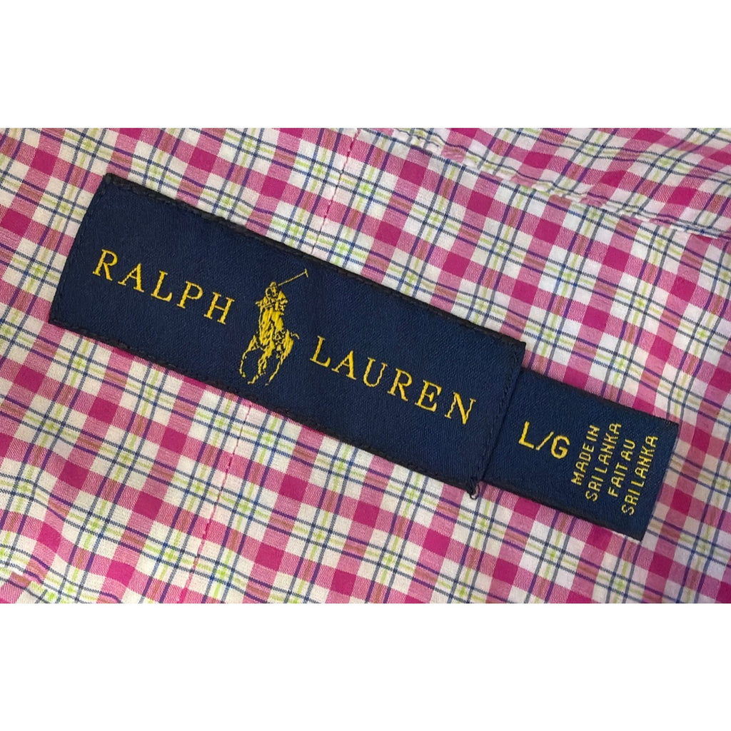 RALPH LAUREN Men's Pink Gingham Button-Up Long-Sleeve Shirt SZ Large Preppy