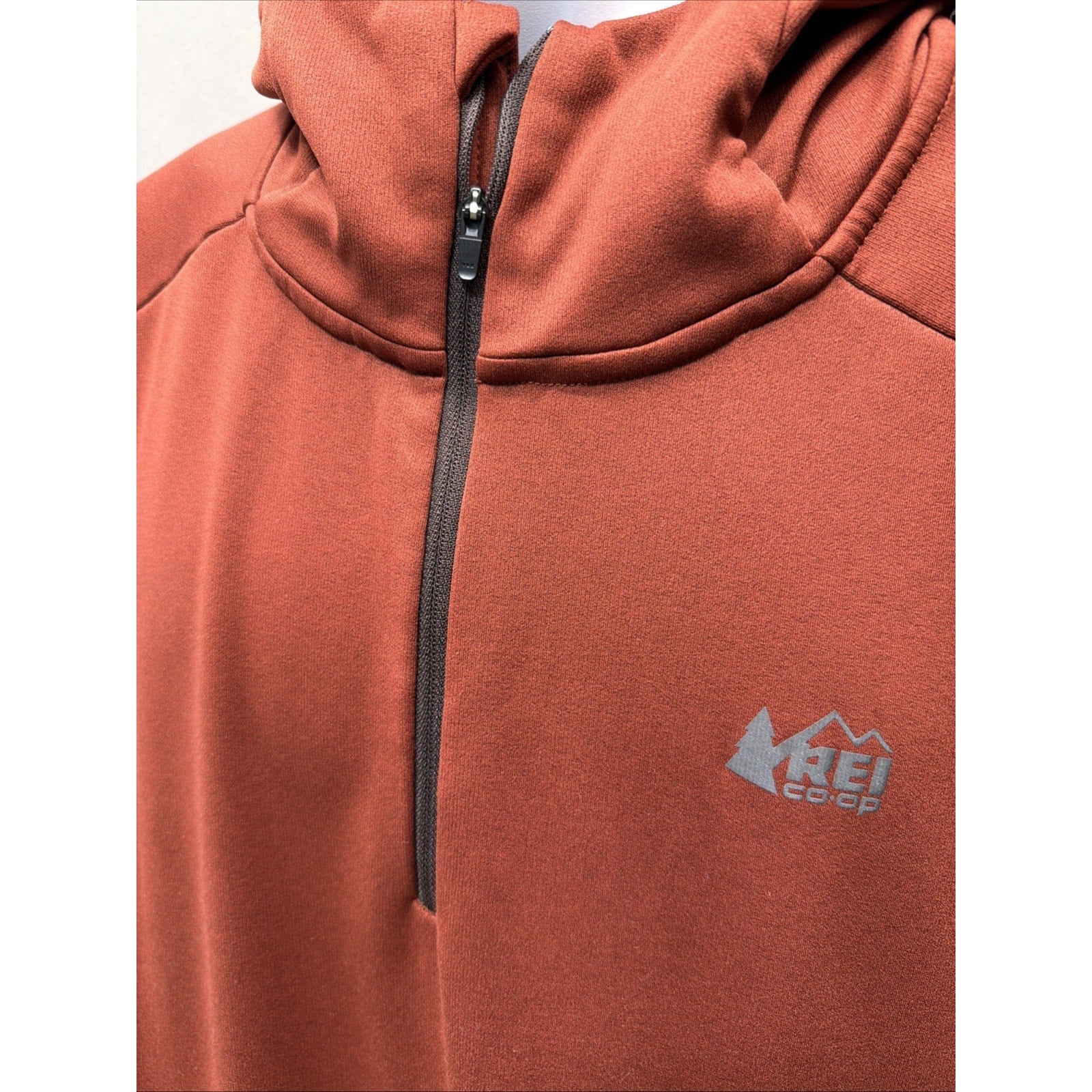 REI Co-Op Fleece Hoodie Men's 3XL Pullover Hooded 1/4 Zip Neck Thumb Holes Orang