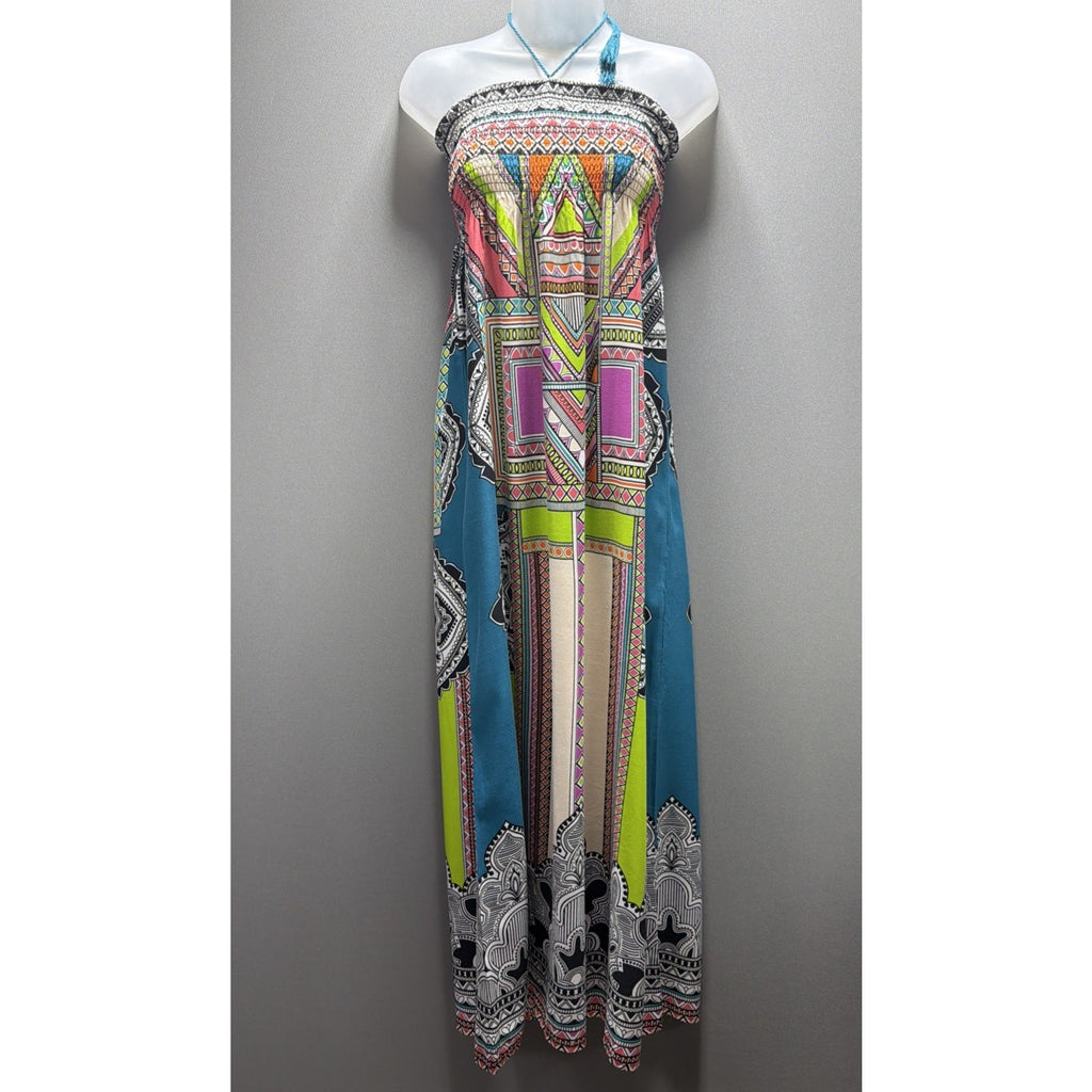 Flying Tomato Halter Elastic Maxi Beach Dress Women's Size M Bohemian Artsy Boho
