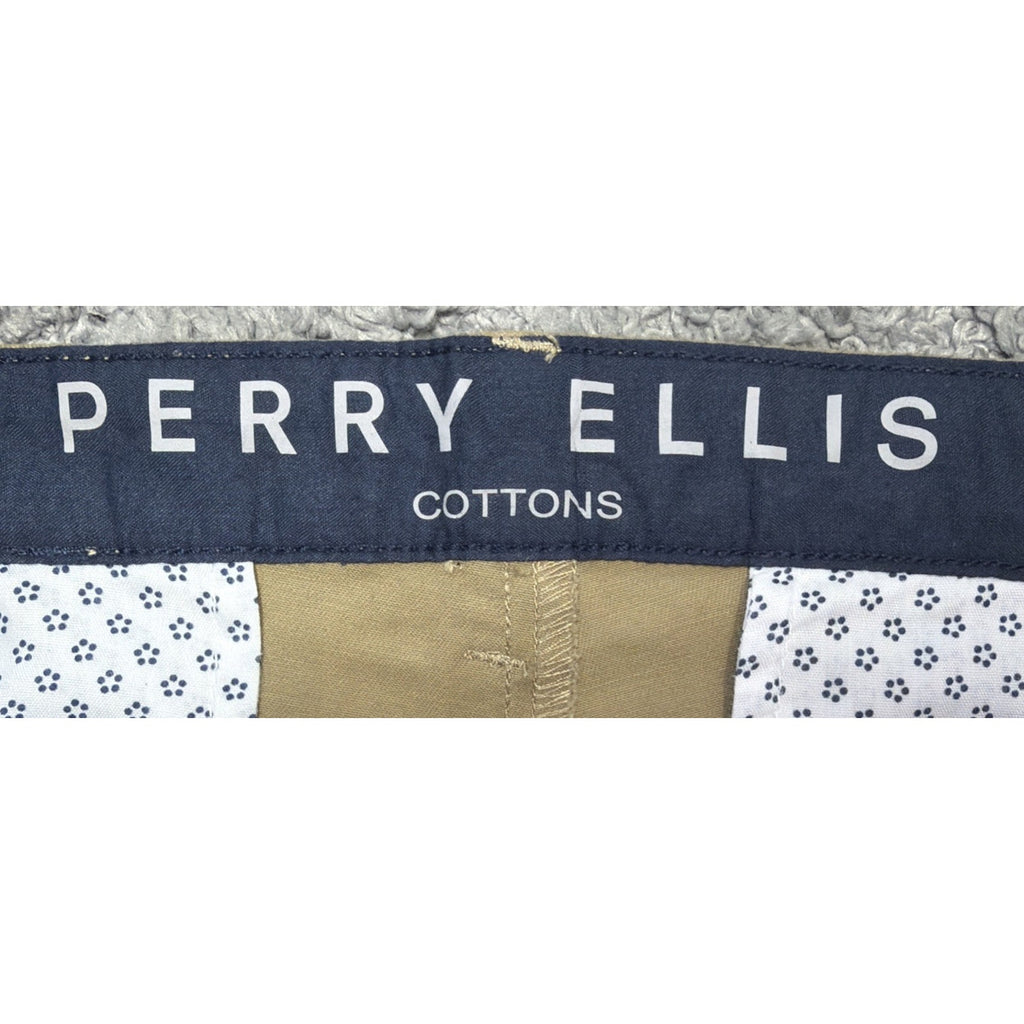 New Perry Ellis Pants Mens 36x32 Tan Slim Fit Flat Front Trousers