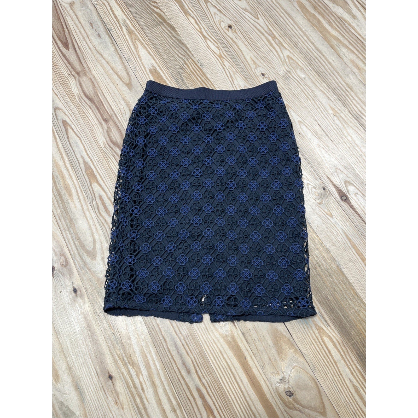 Ann Taylor Loft Skirt Size 2P Black/Purple Crochet Lace Lined Straight