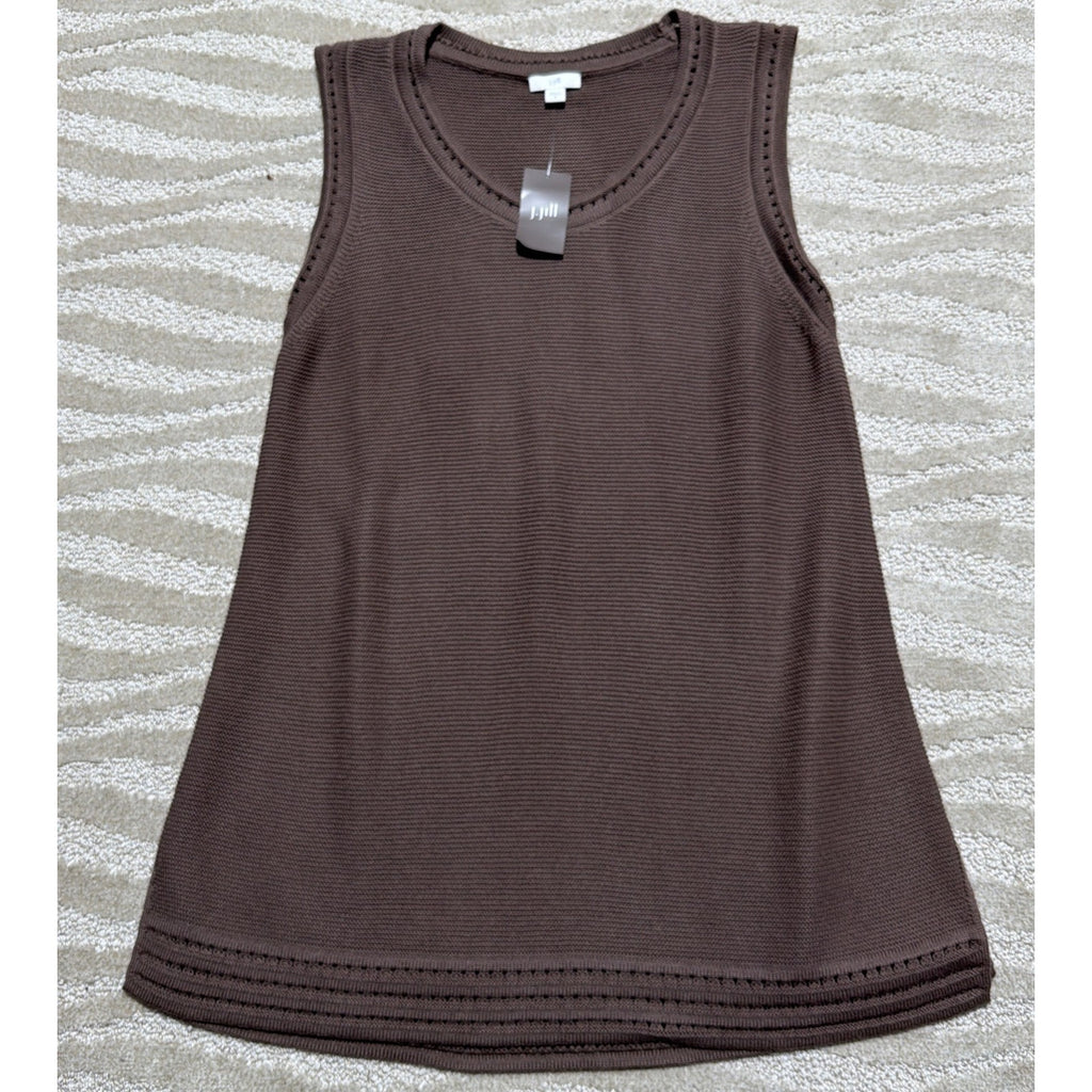J.Jill Textured-Trim Sweater Tunic Tank Coconut Brown NWT Size M