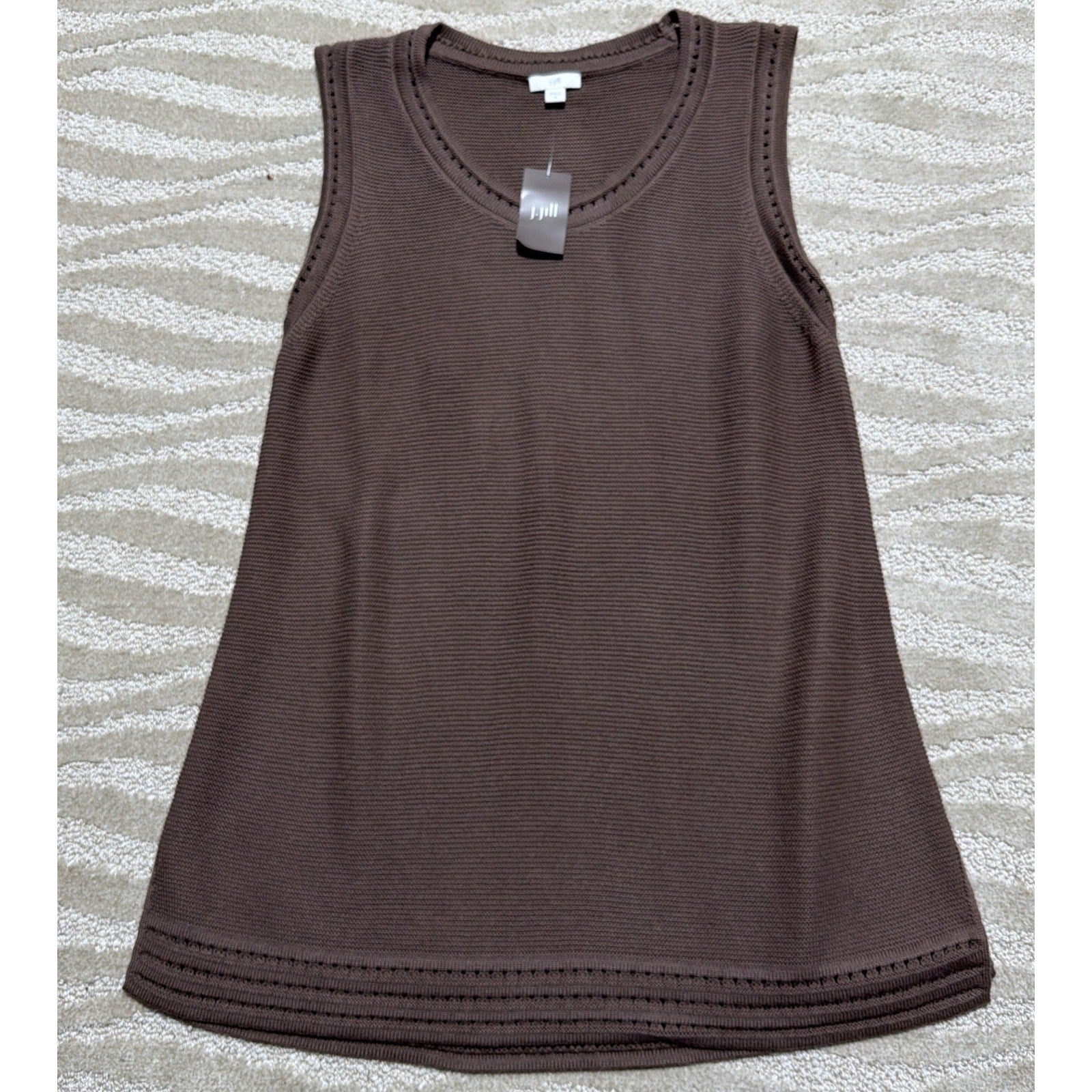 J.Jill Textured-Trim Sweater Tunic Tank Coconut Brown NWT Size M