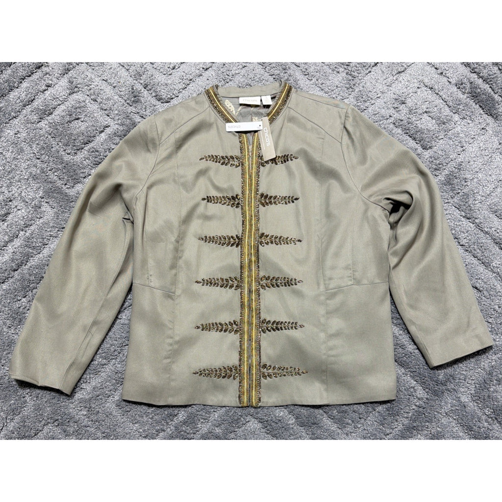 Chicos Novelty Sequin Embellished Military Style Jacket Size 3 New Msrp 159$