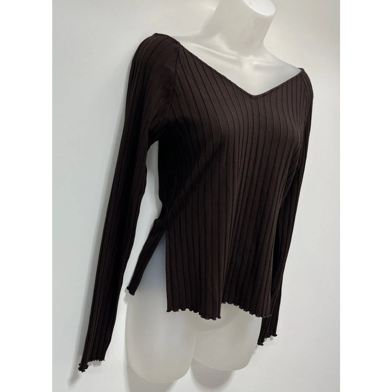 Banana Republic Women's NWT Wide Ribbed V-Neck Top Med Brown