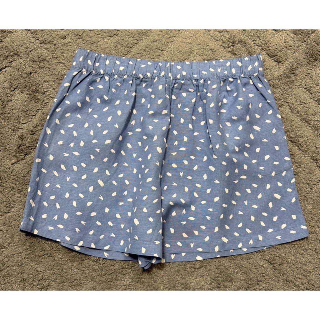 Workshop Republic Linen Viscose Blend Shorts Blue Hi Wide Elastic Band Waist NWT