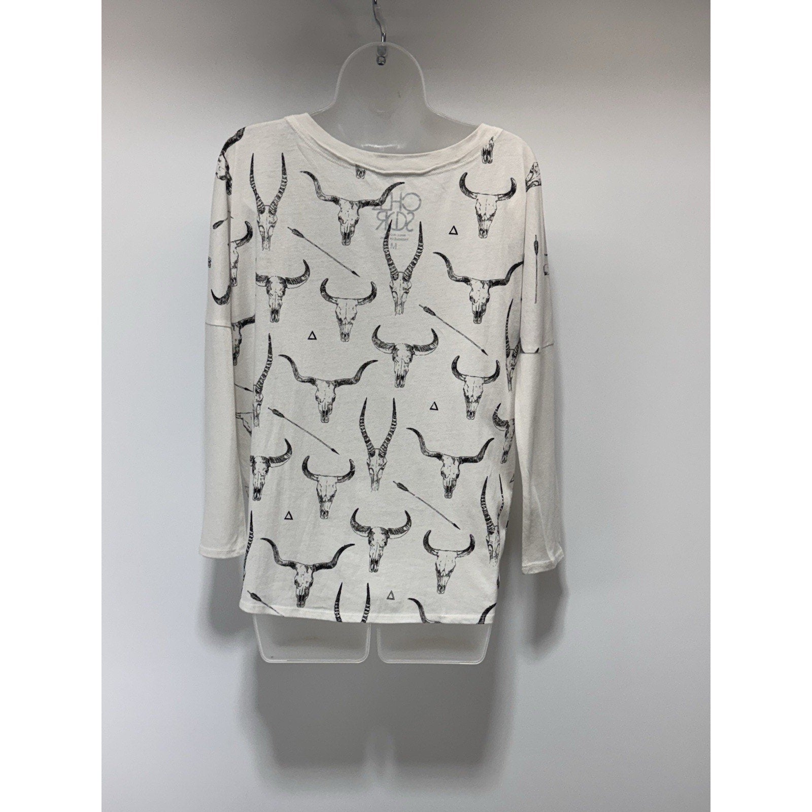 Chaser Western Long Sleeve T Longhorn Bull Skulls Black Ivory Women’s M NWT