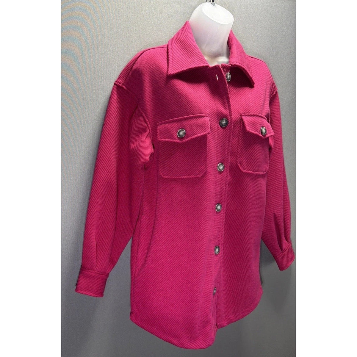C by One Shacket Womens XS Fuchsia Pink Textured Button Front Shirt Jacket
