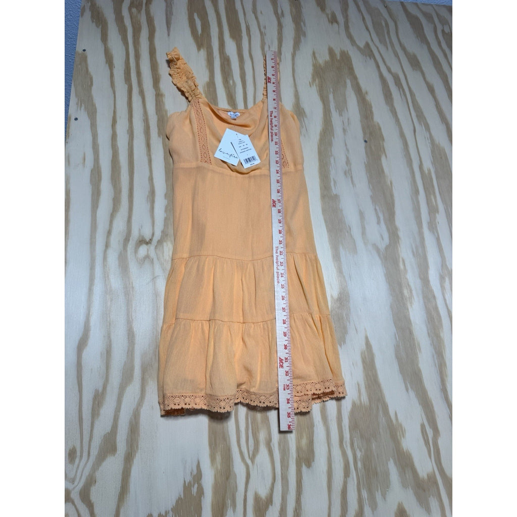 NEW Love, Fire Boho Yellow Chiffon Mini Dress Women L Tiered Ruffle Strappy