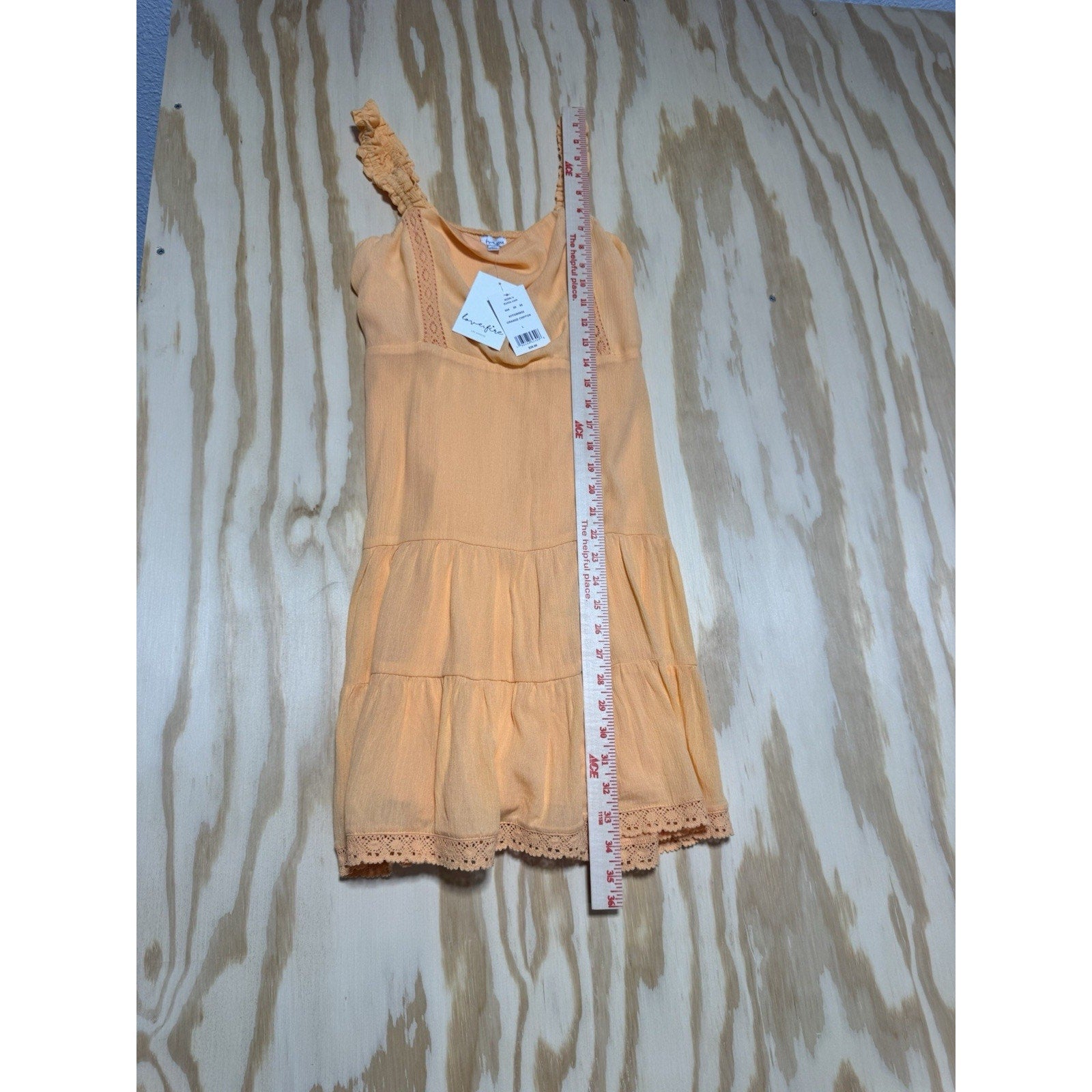 NEW Love, Fire Boho Yellow Chiffon Mini Dress Women L Tiered Ruffle Strappy