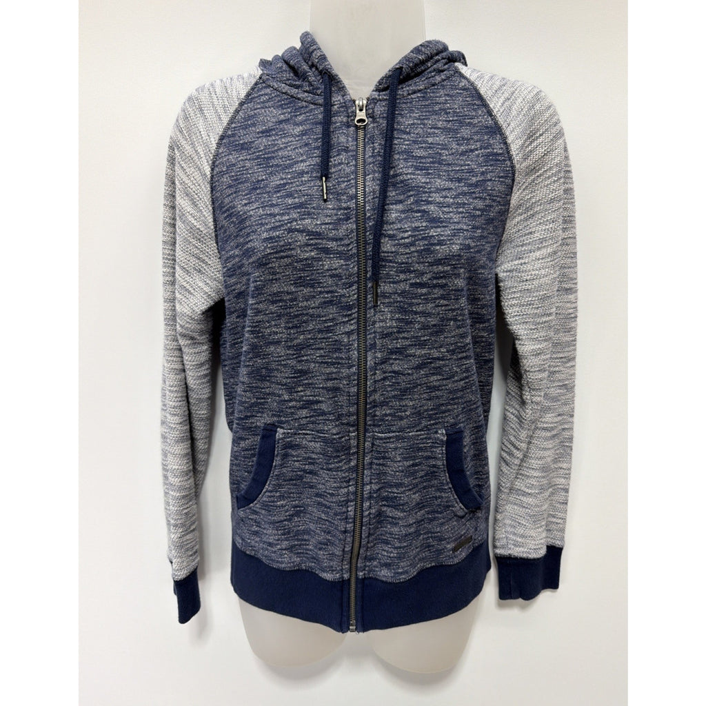 Express Fleece Hoodie Womens Full Zip Color Block XS Blue Drawstring