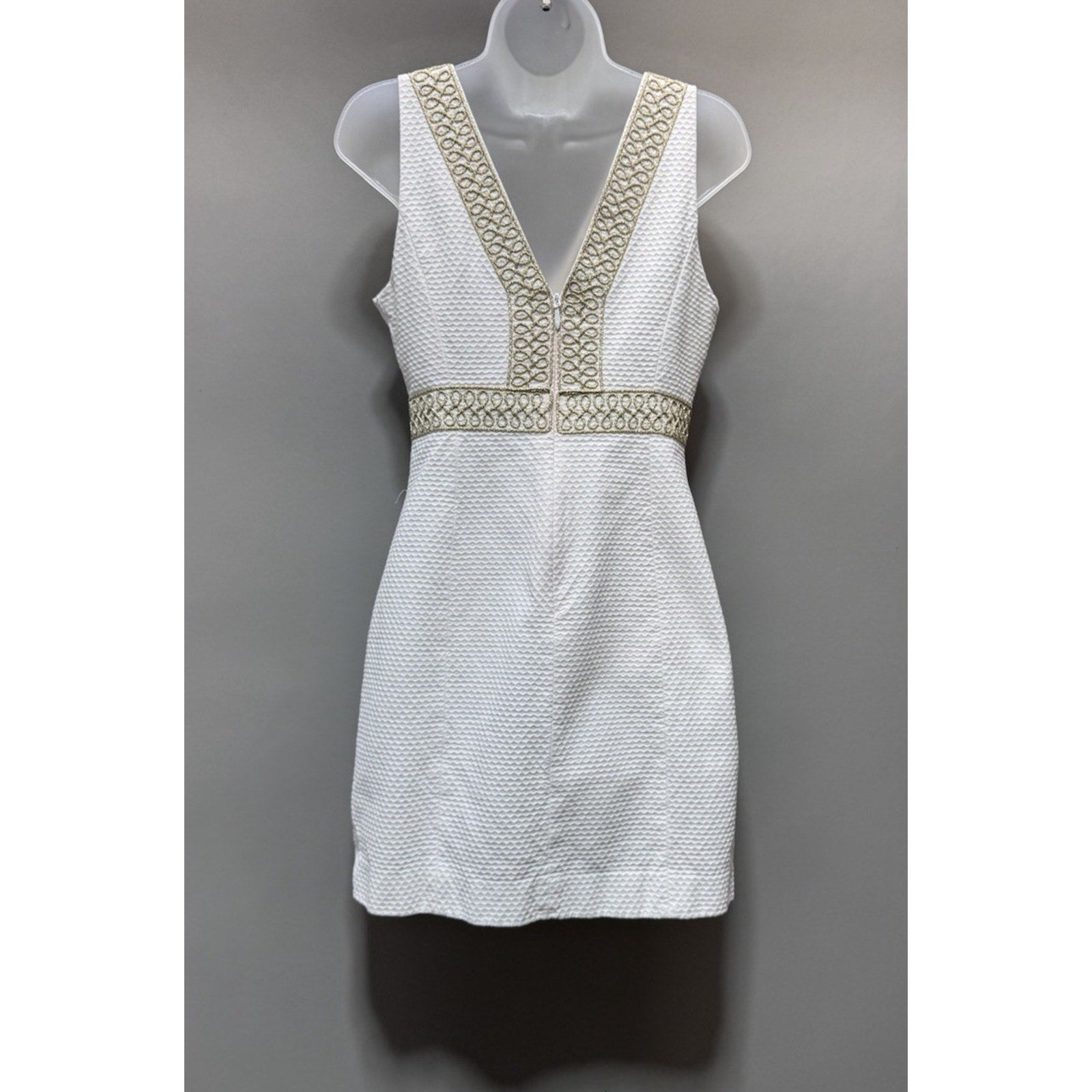 Lilly Pulitzer White Gold Trim Aveline Shift Dress Women’s Dress Size 4 Cotton