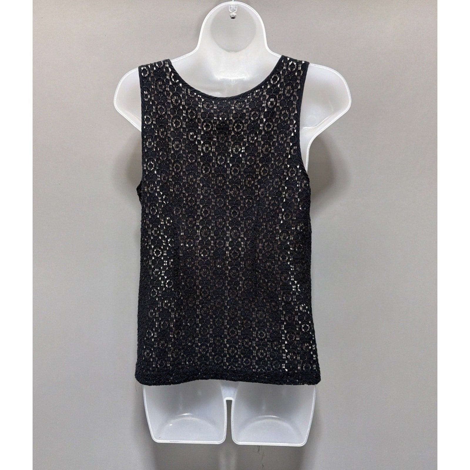 J Crew Womens 4 Black Crochet Lace Sleeveless Tank Top Lined Boho Overlay
