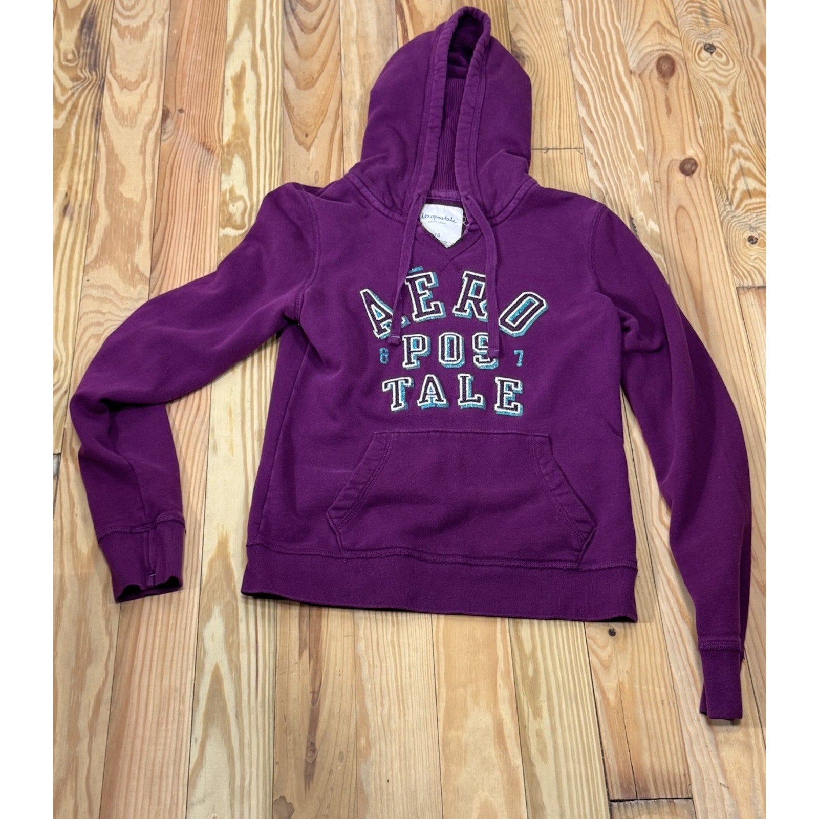 Aeropostale Hoodie Junior Size Large Purple Cotton Jacket Pockets Full Zip Logo