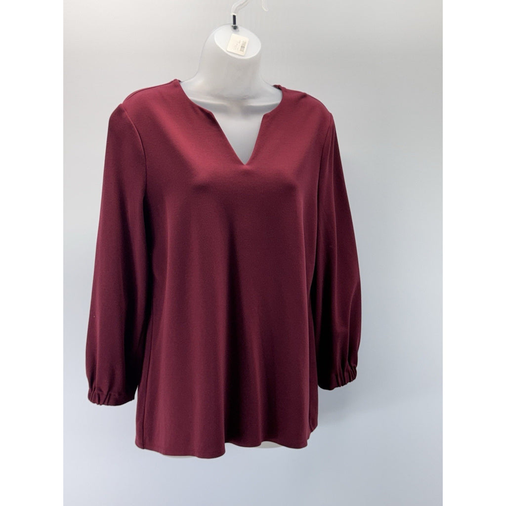 Chicos Top Womens 1 US Medium Burgundy V Neck Tunic Long Sleeve Casual Ladies