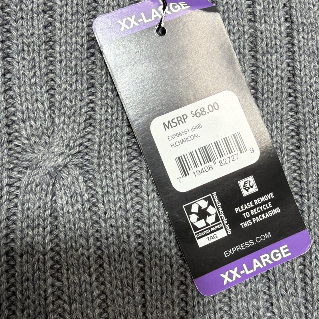 Express Sweater Mens XXL Gray Cable Knit Crewneck Pullover Long Sleeve New
