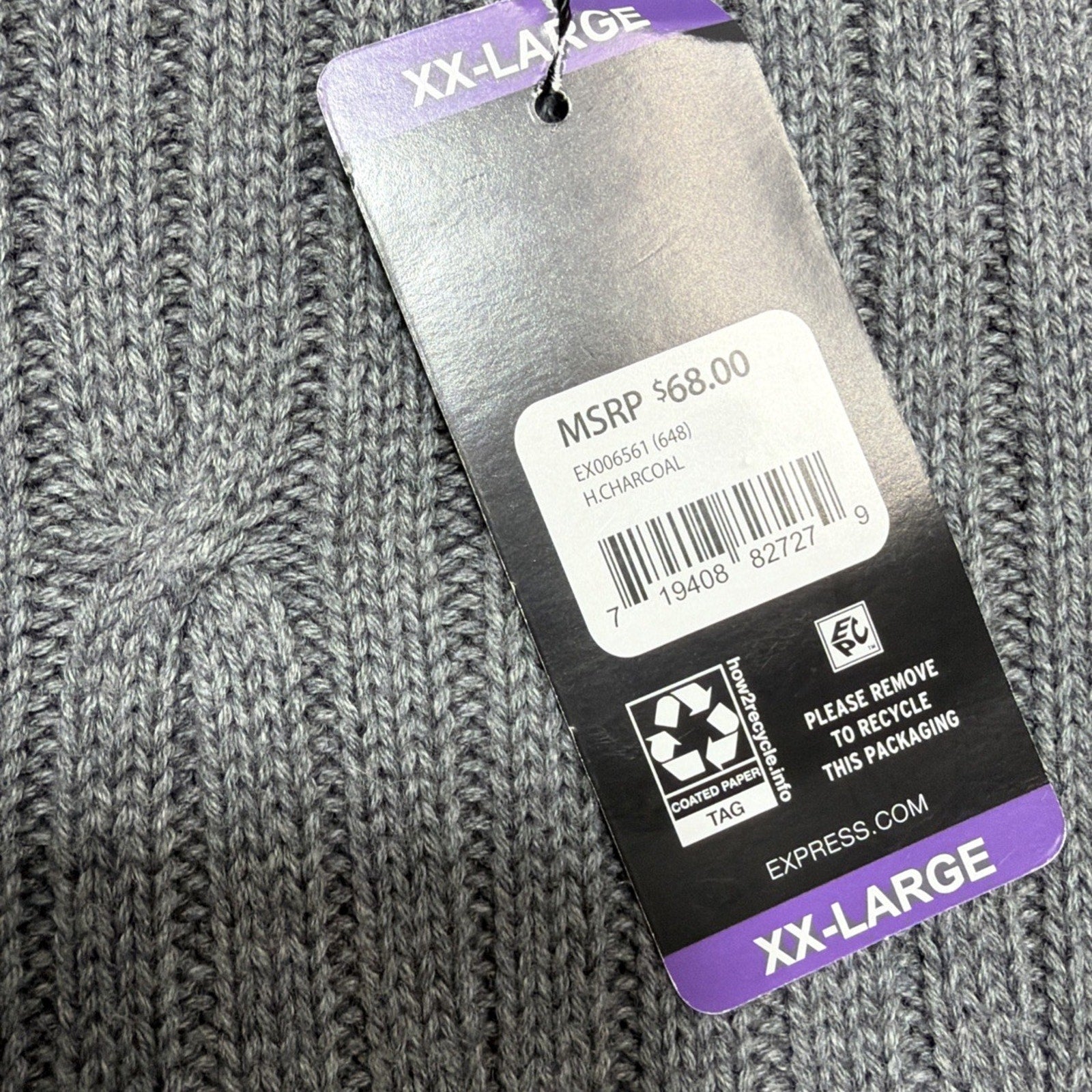 Express Sweater Mens XXL Gray Cable Knit Crewneck Pullover Long Sleeve New