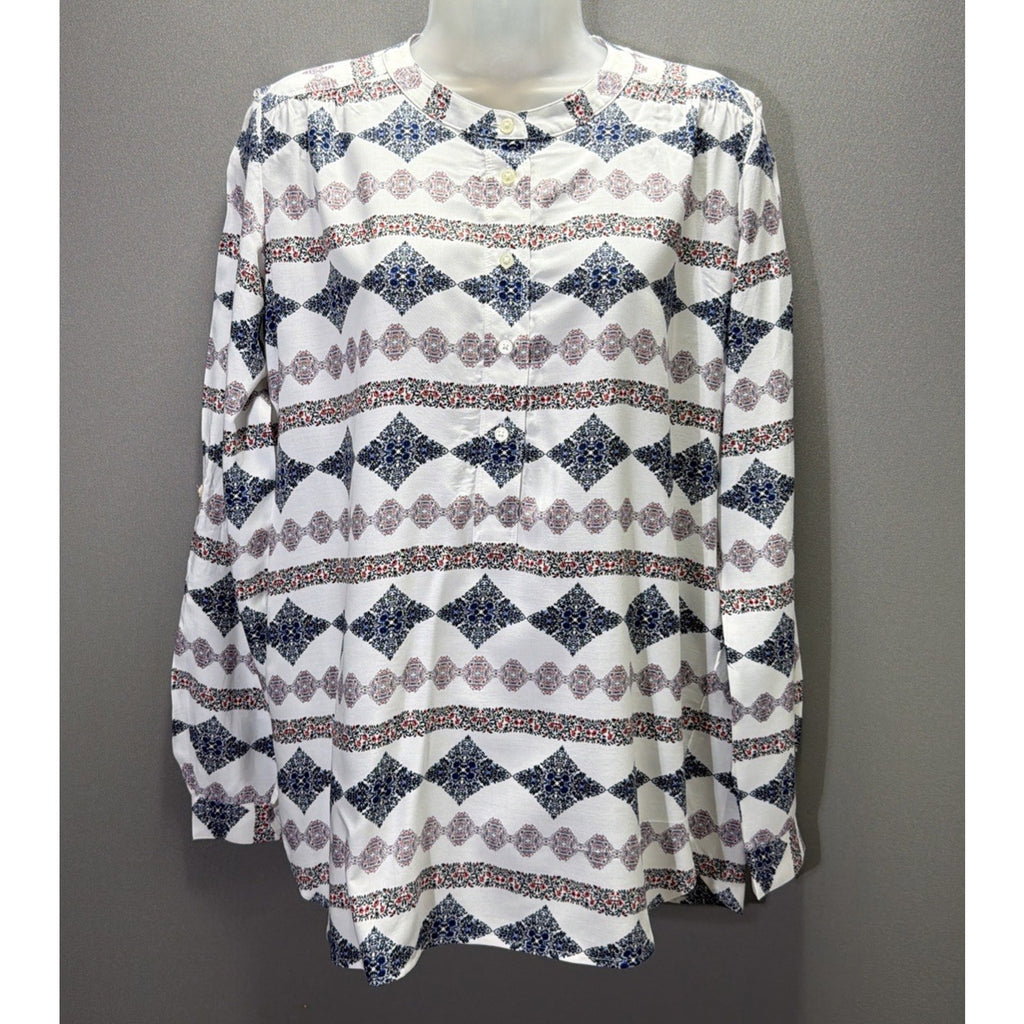 New Loft Women’s Pullover Top Red White Blue Floral Print Oversized Size XS NWT