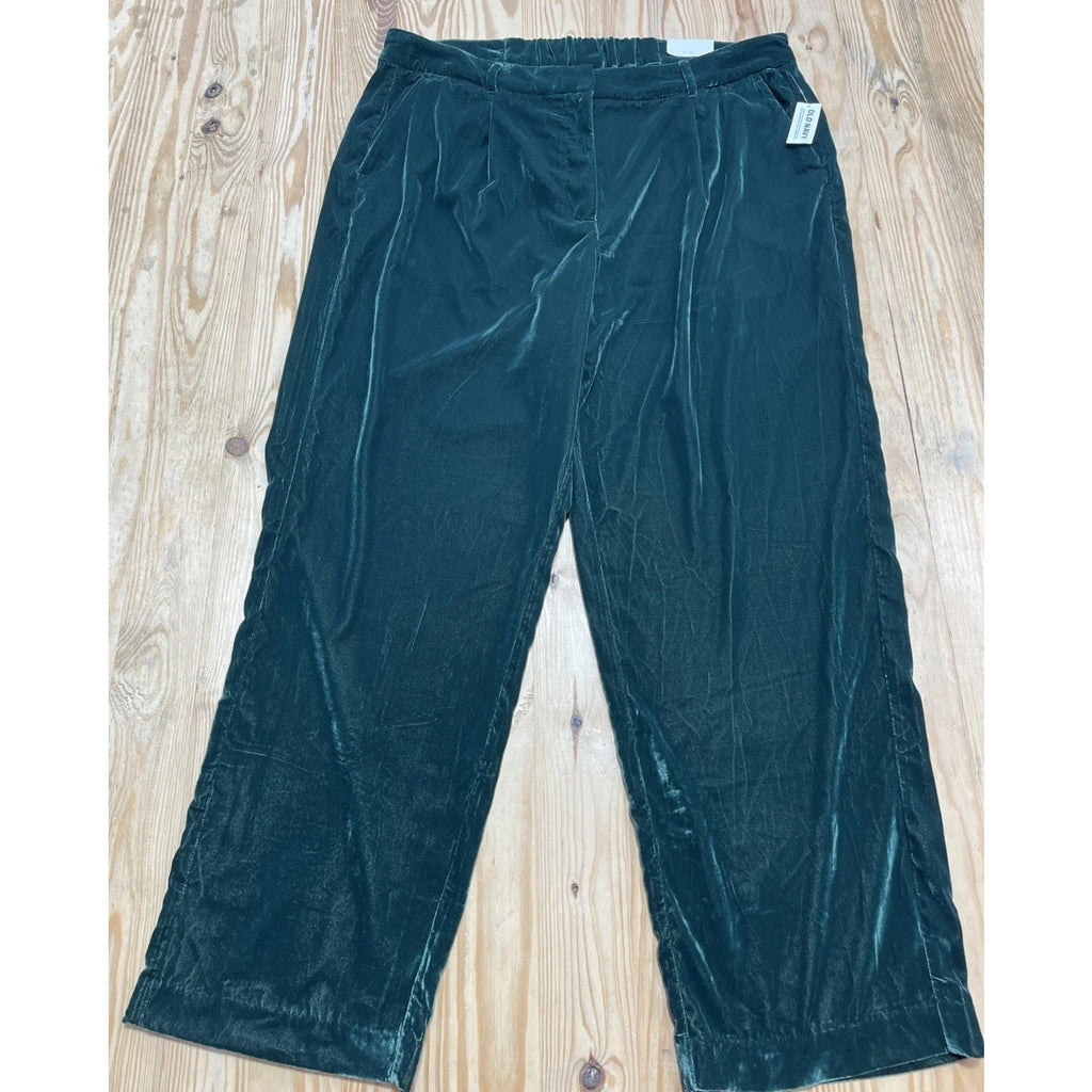 Old Navy Velvet Pants Womens XL Green Taylor Wide Leg Trouser High Waist NWT