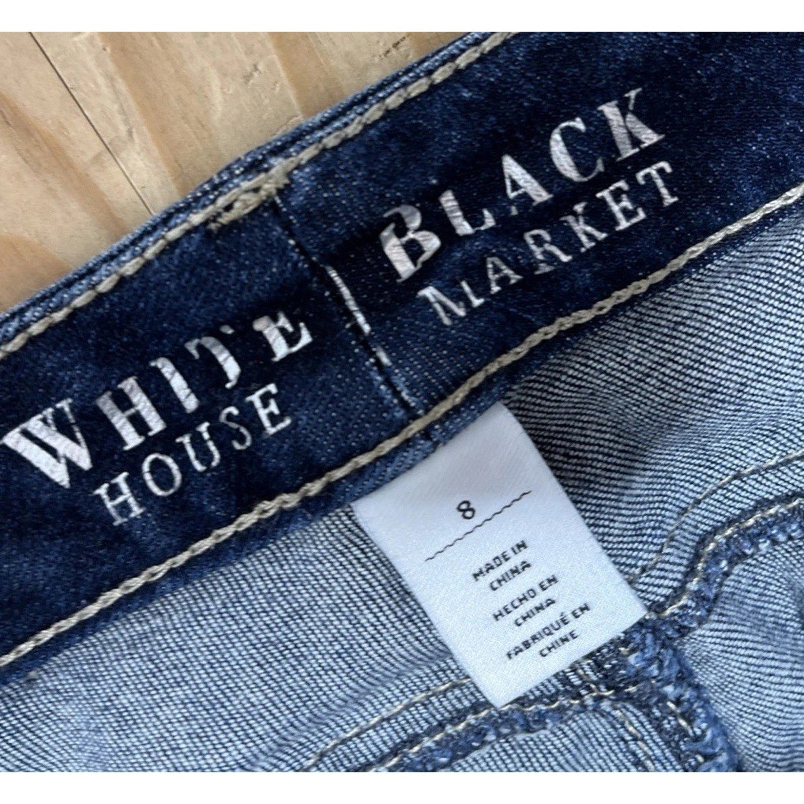 White House Black Market Skinny Mid Rise Womens Blue Jeans Distressed Size 8