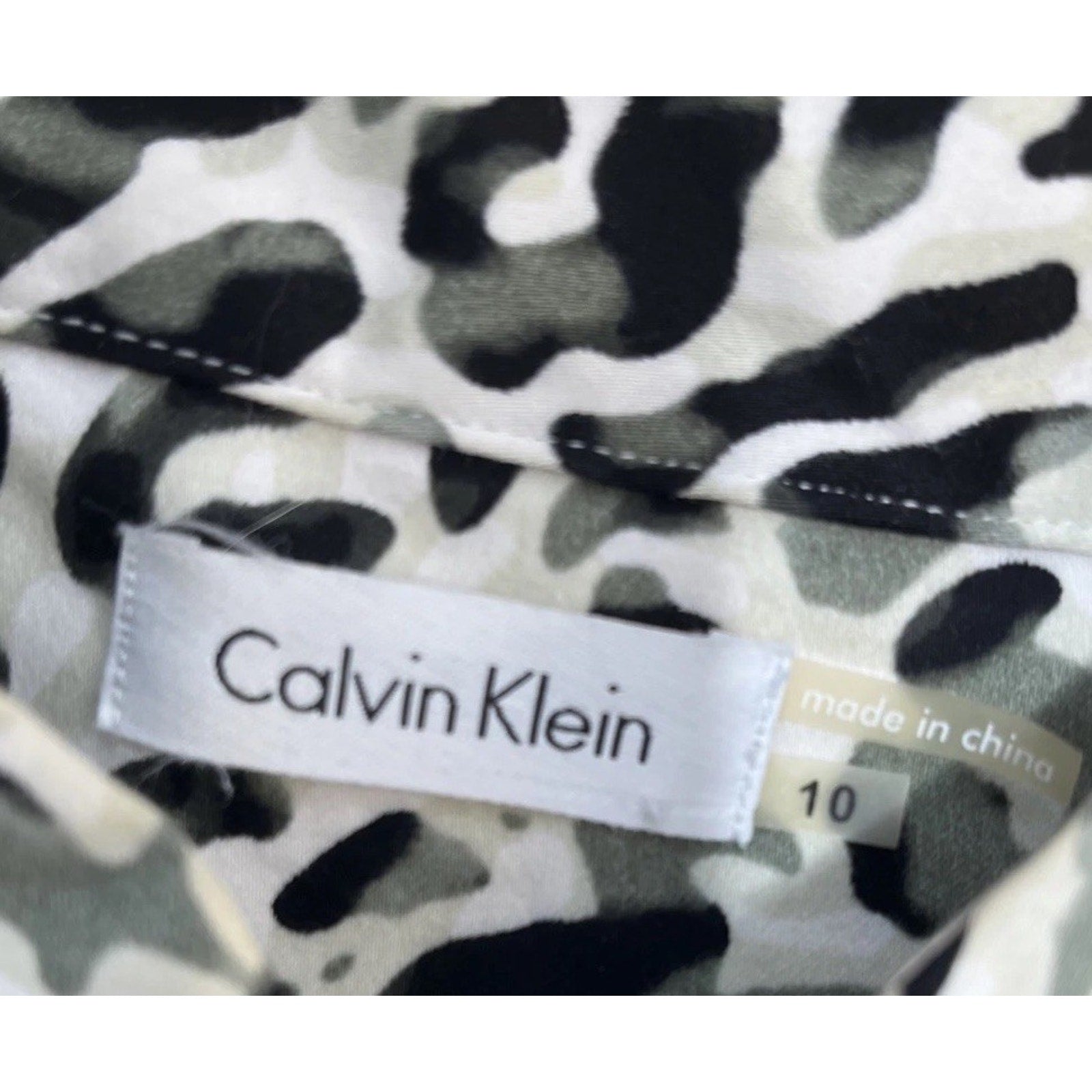 Calvin Klein Womens Sleeveless Animal Print Dress Pocket 1/2 Button Front Sz 10