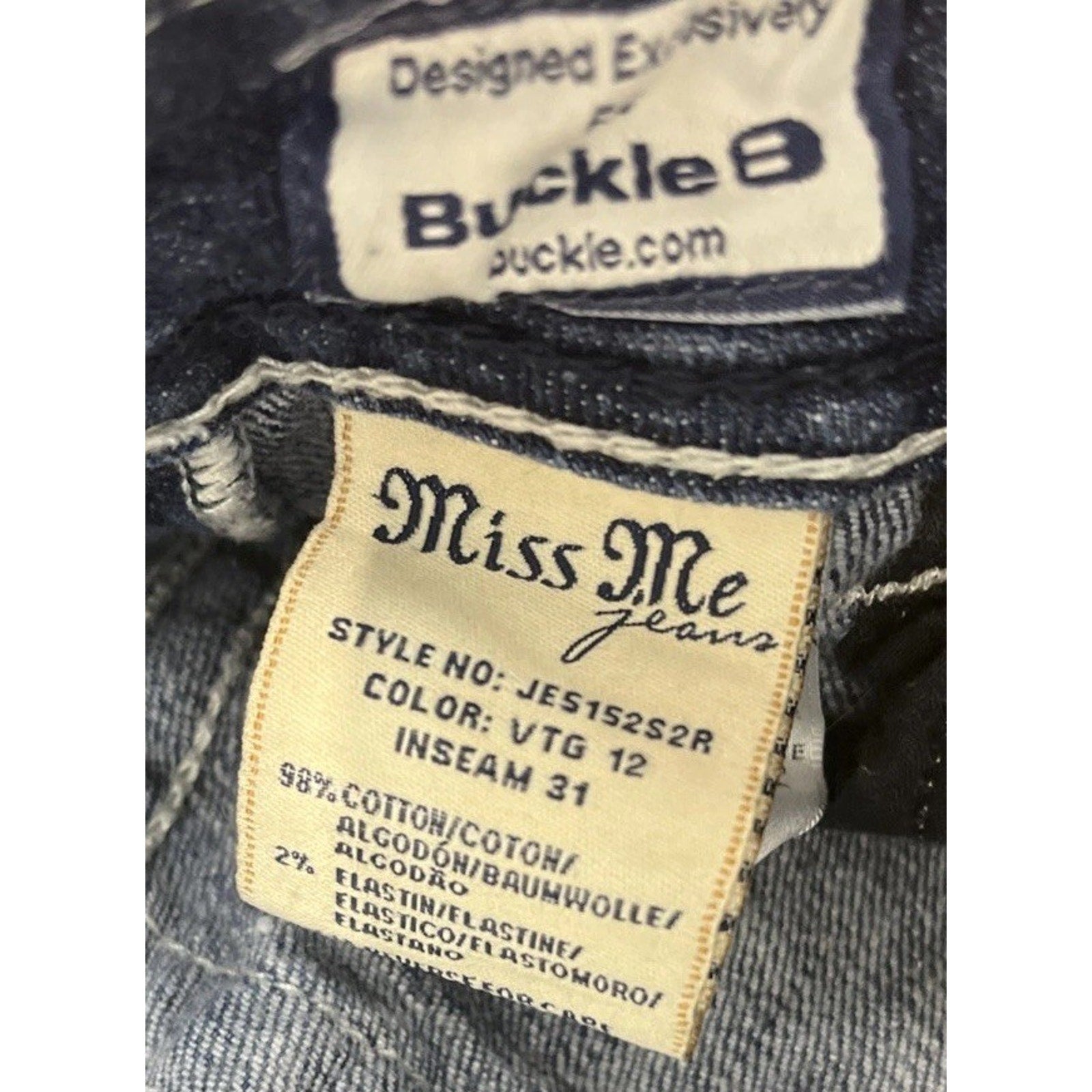 Miss Me Skinny blue denim jeans size 27 Distressed Thick Stitch EUC