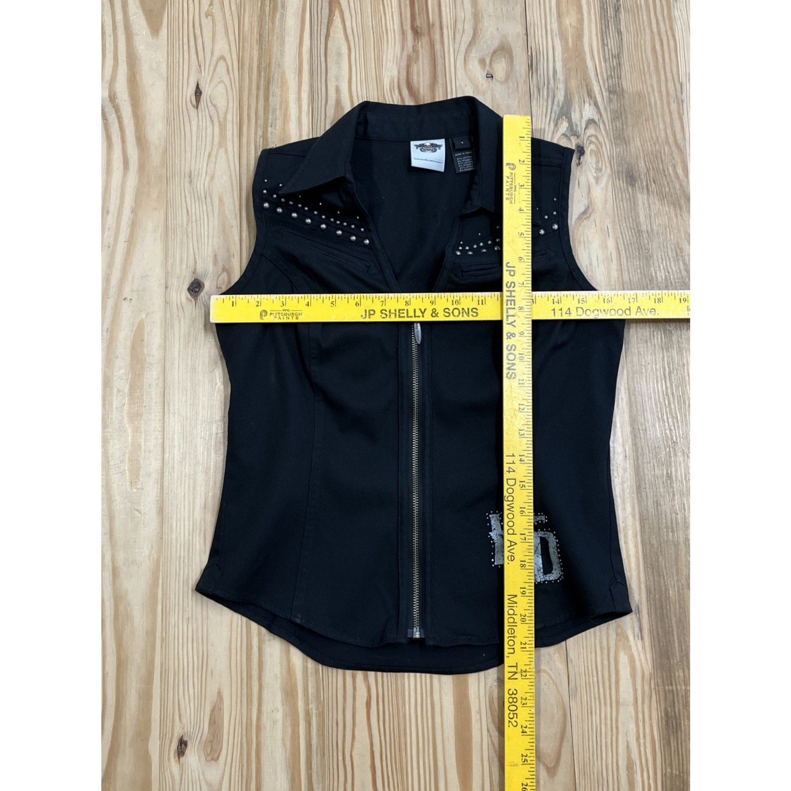 Harley Davidson Studded Rhinestones Denim Vest Size S Full Zip Front