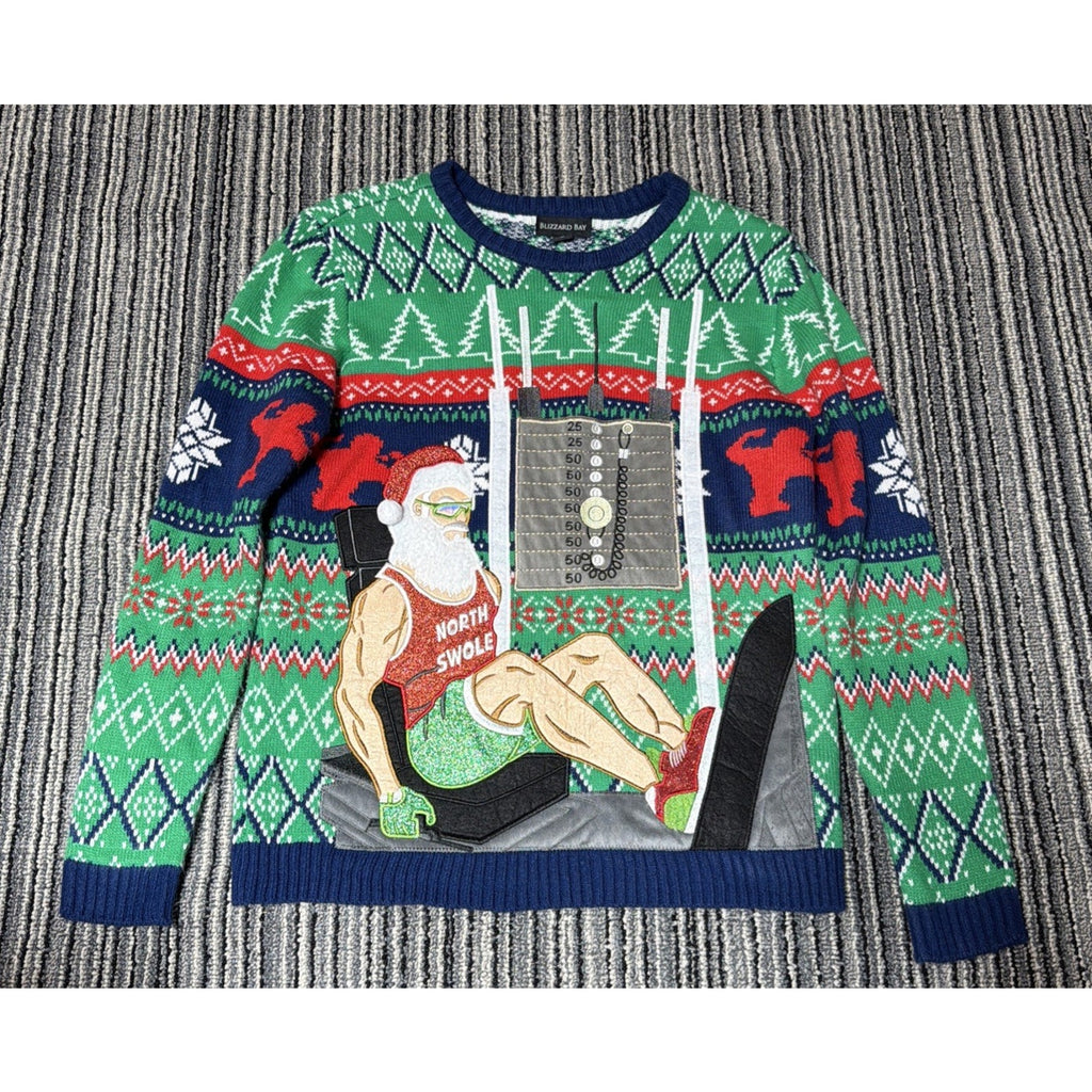 Blizzard Bay Mens Ugly Christmas Sweater North Swole Bodybuilder Drink Pocket M