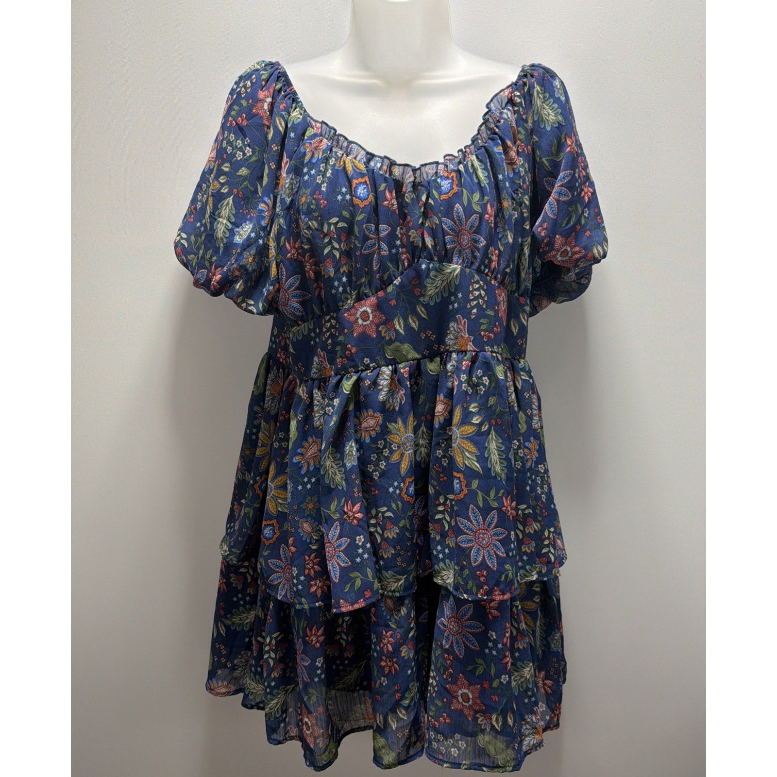 Simply Southern Tiered Lily Mini Dress Lined Blue Milkmaid Size XXL NWT