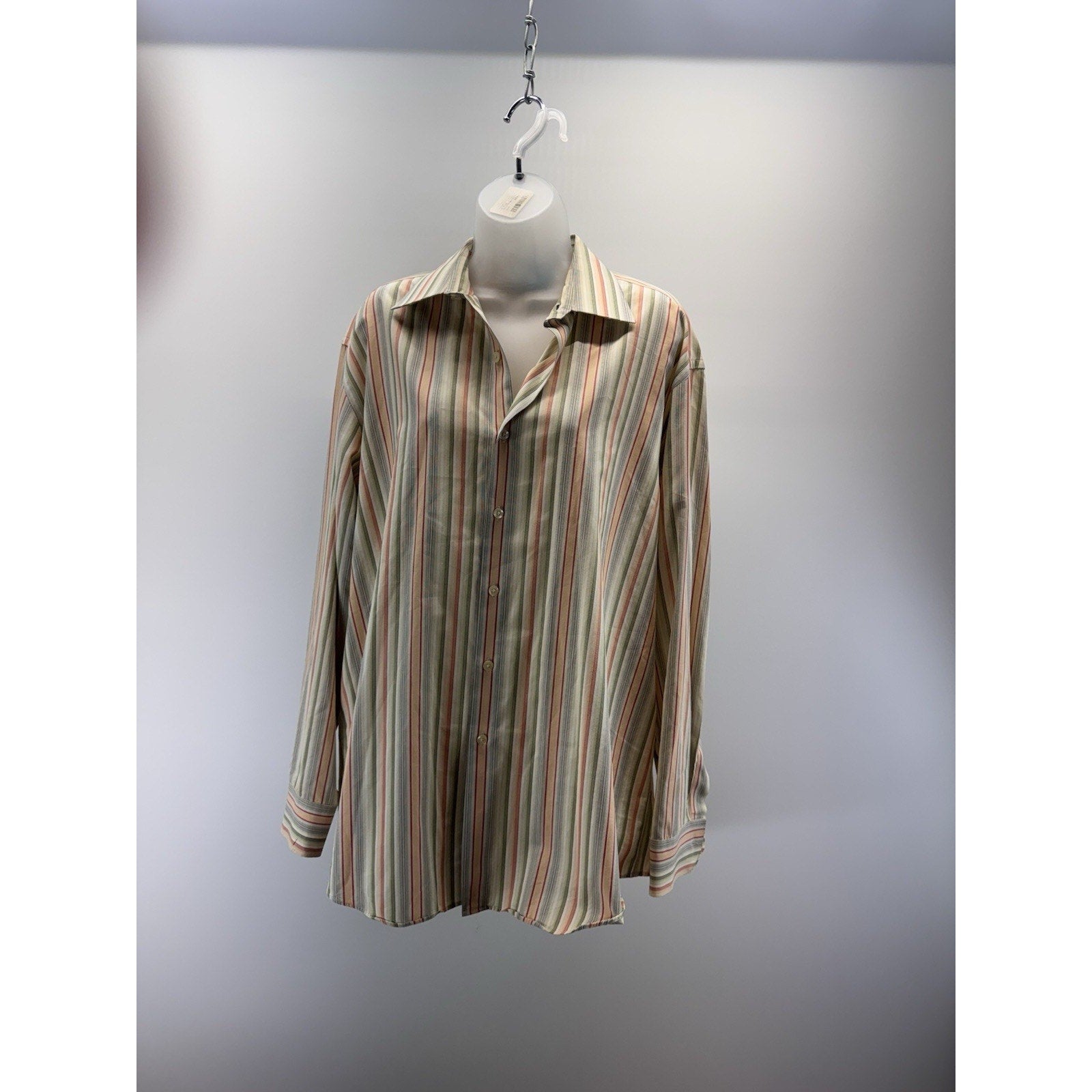 Claiborne Striped Green Wrinkle Free Modern Fit Men’s Size XL