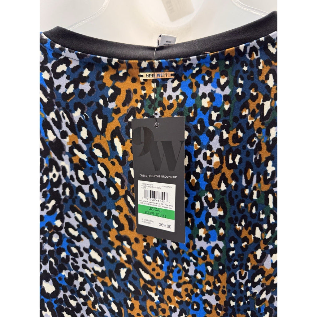 Nine West Black & Multi Animal Print Long Sleeve Women’s Size Large NWT