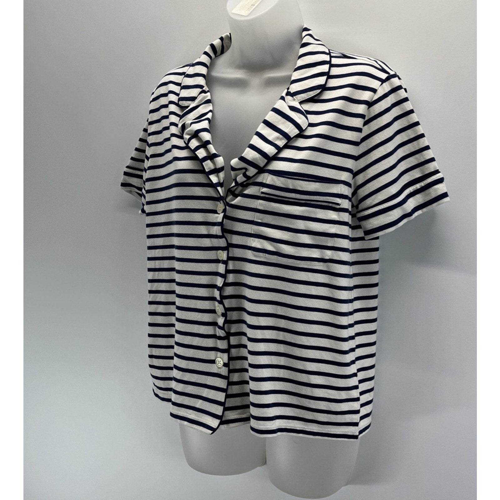 J.Crew Women's Button Down Nightshirt Pajama Sleep Shirt Sz S White Navy Striped